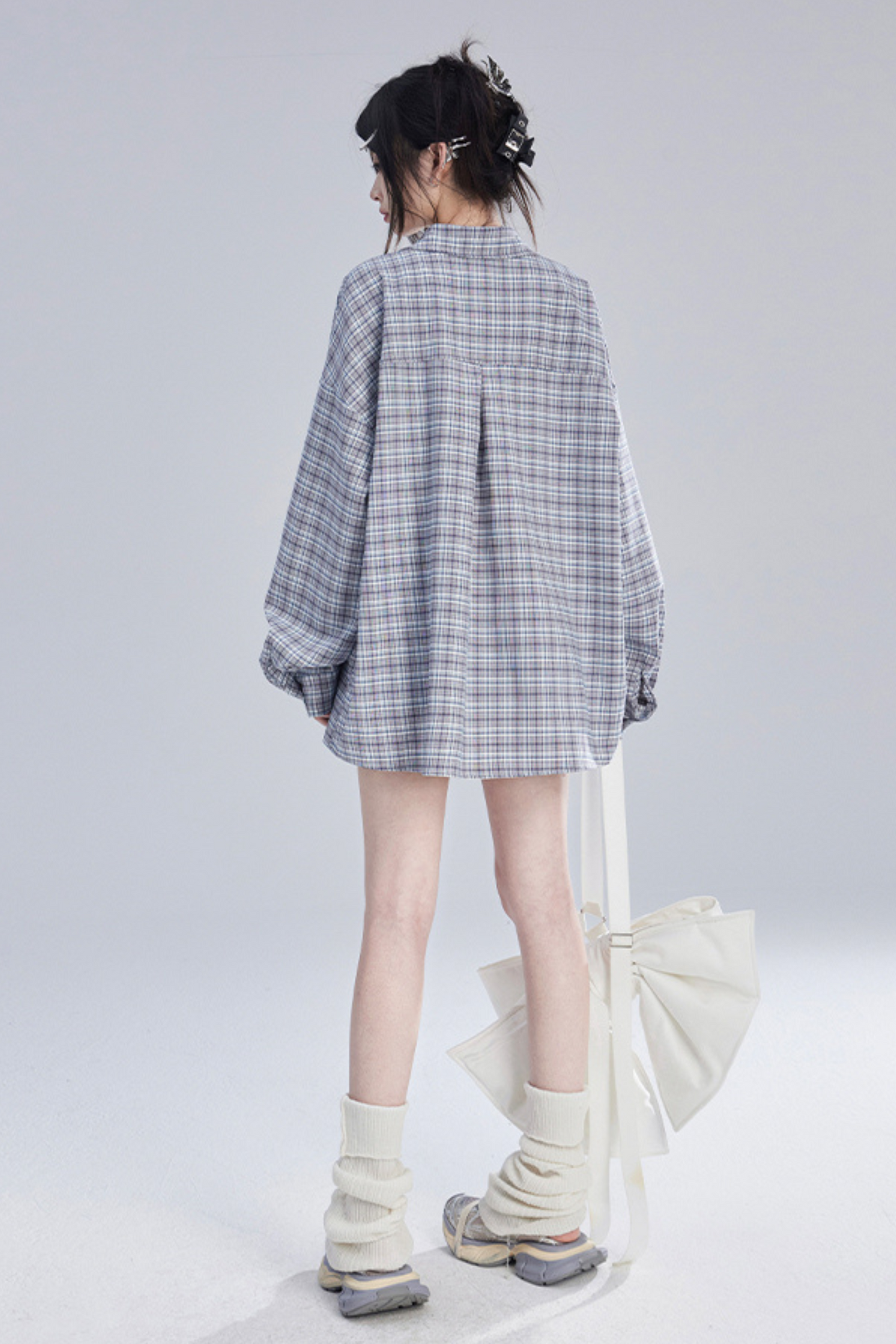 Vintage check overshirt + check short skirt