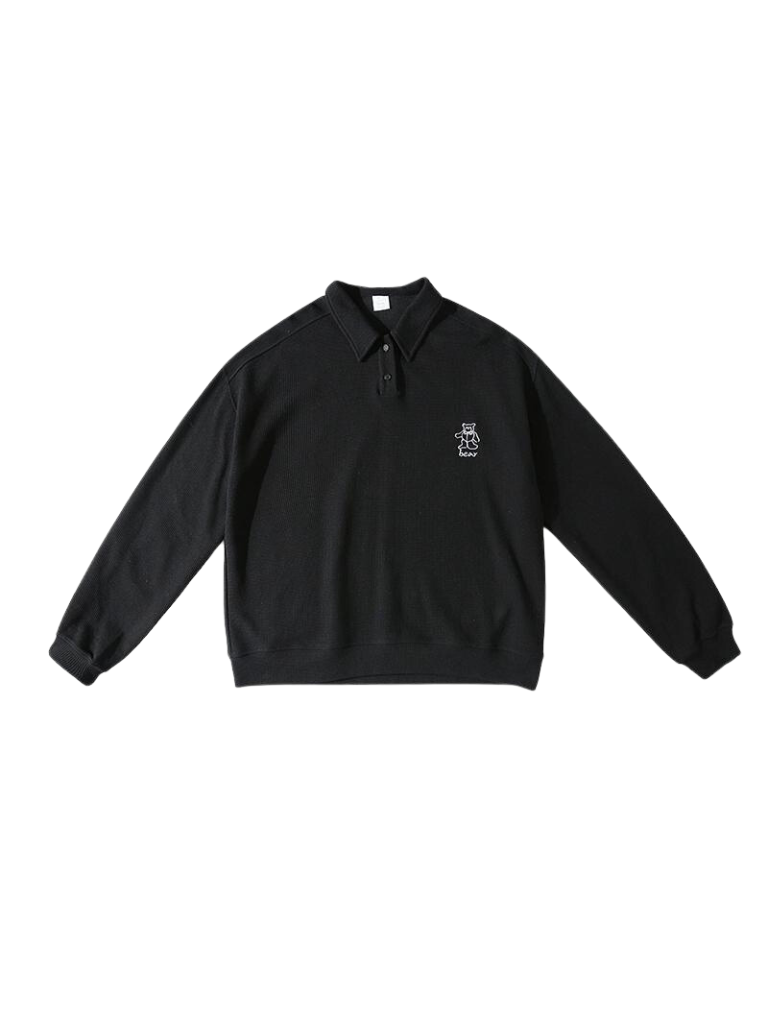 华夫格 polo 领宽松运动衫