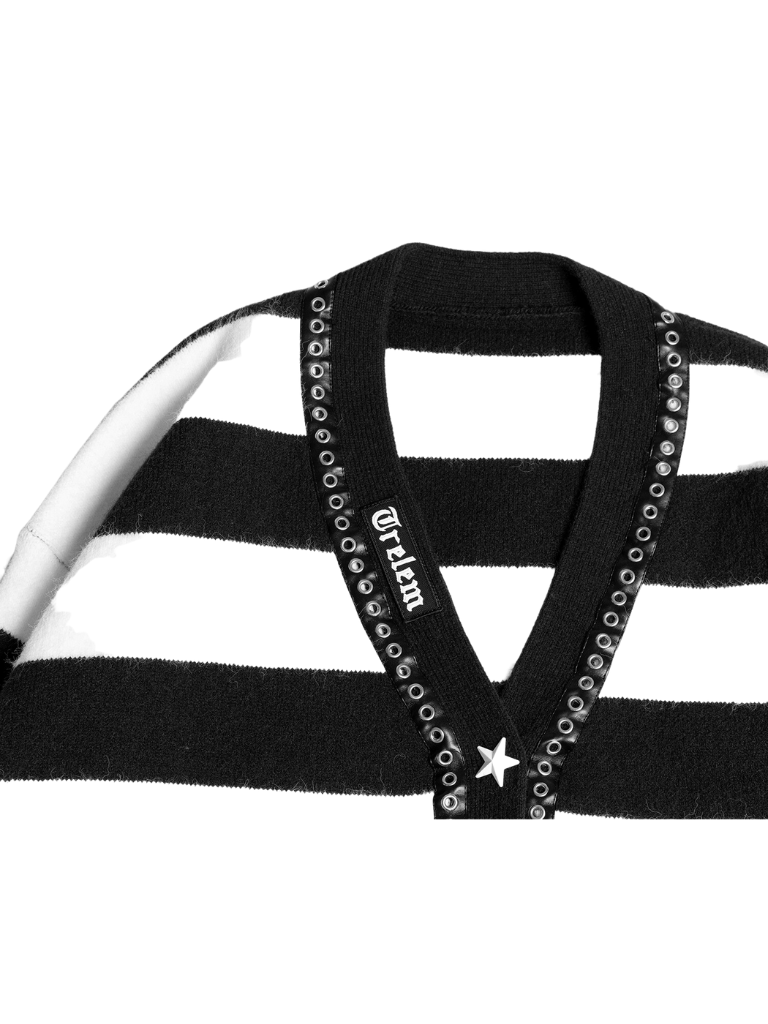 カスタムスターボタンパンクゴススタイルストライプニットカーディガン