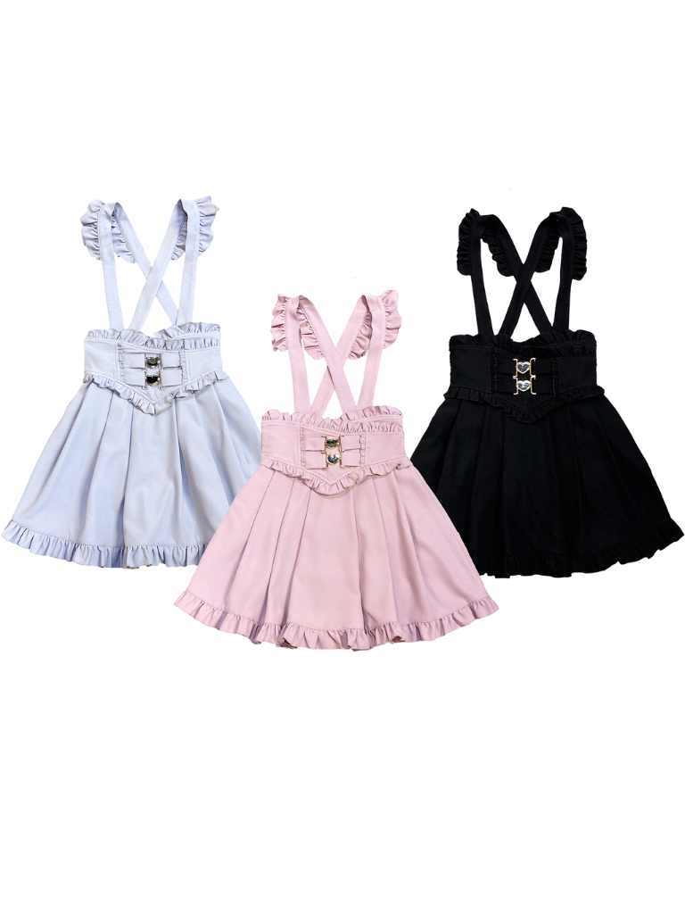 프릴 숄더 러브 버클 스트랩 라인 스커트