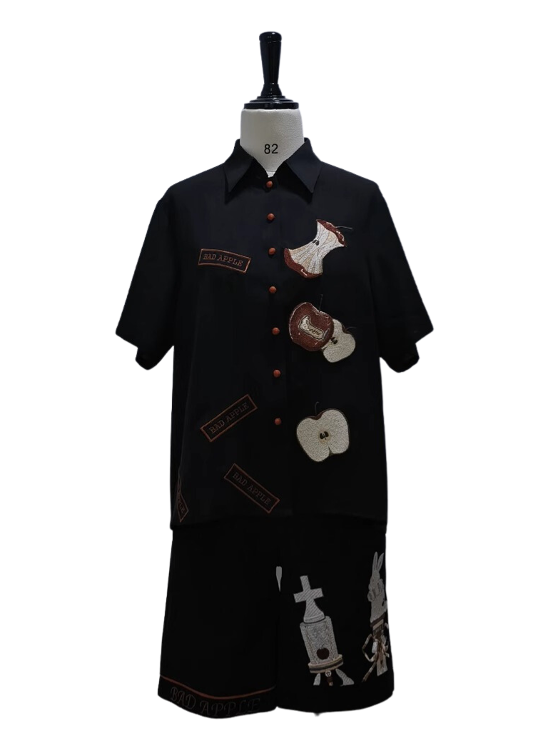 버드애플 엠브로이더리 핸섬 루즈 서머 셔츠 쇼츠 세트업