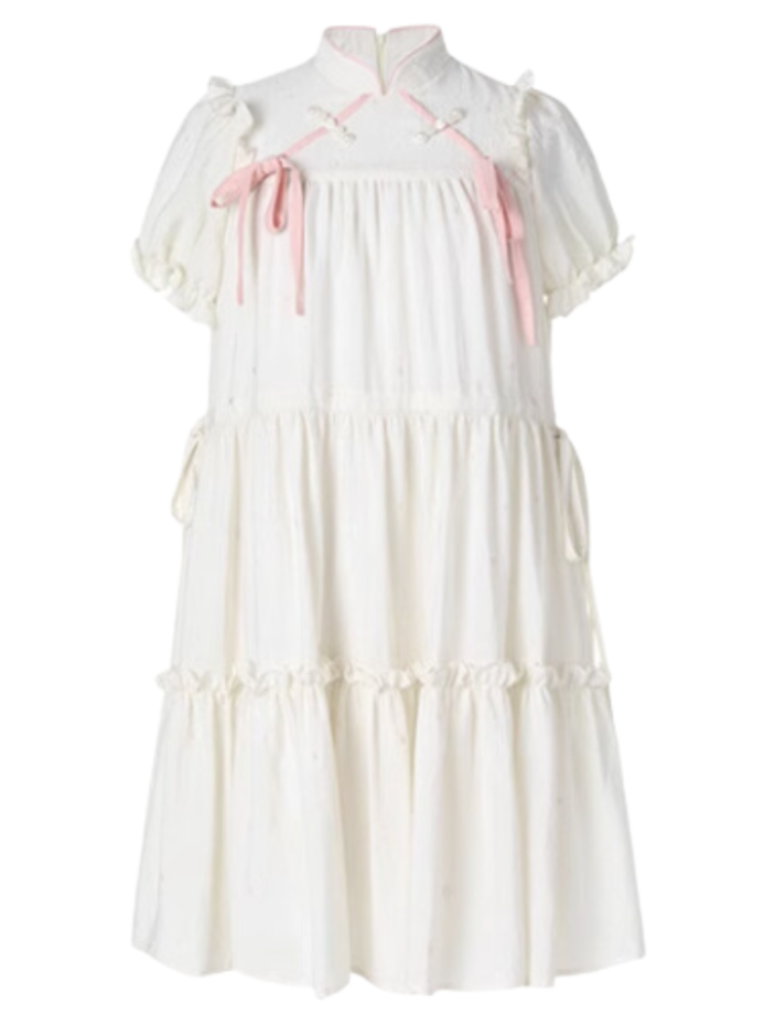 Stand Collar Buckle Strap Cake Dress