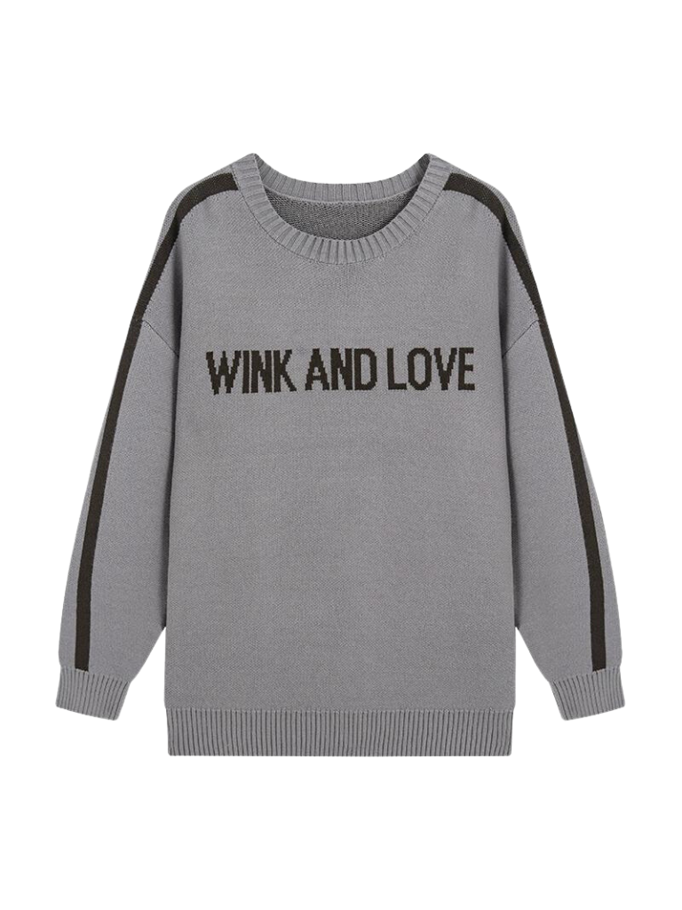 Retro Letter Loose Knit Round Neck Sweater