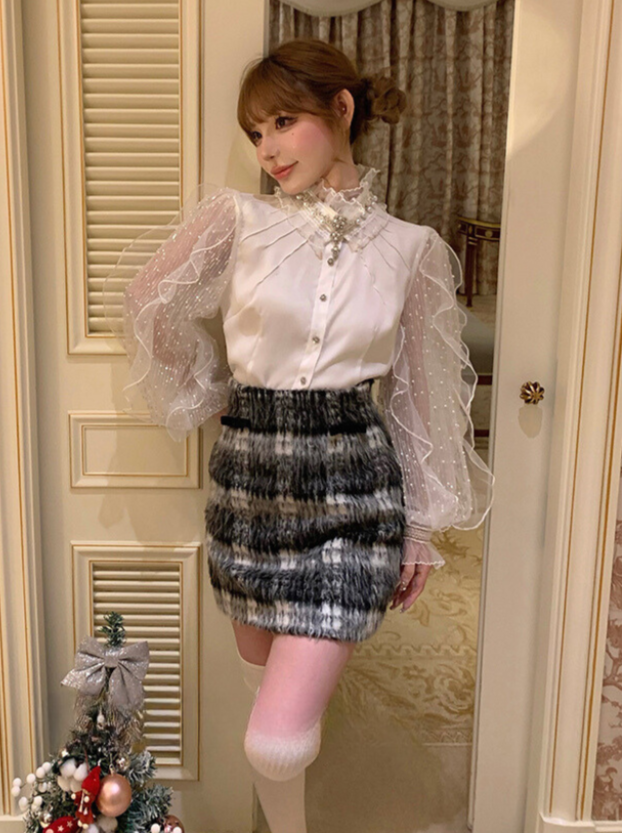 Mohair check A line skirt