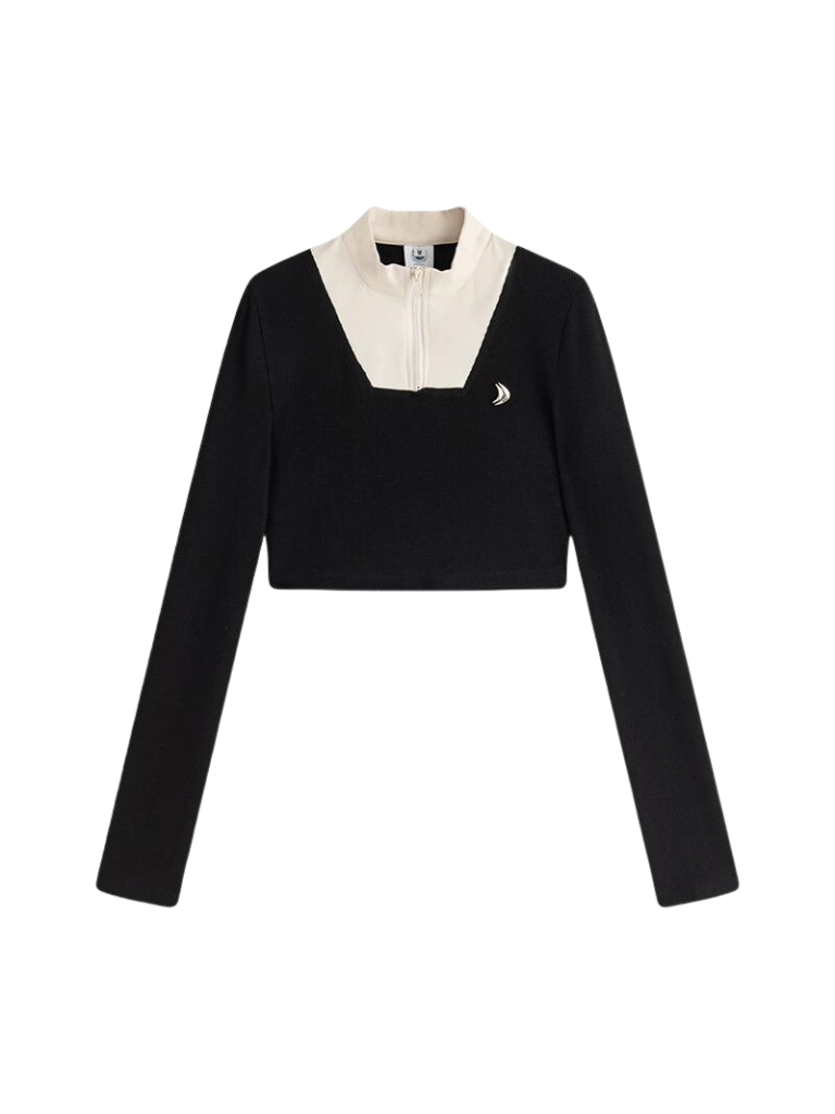 ハーフジップスタンドカラーセーターニューデザインショートトップ