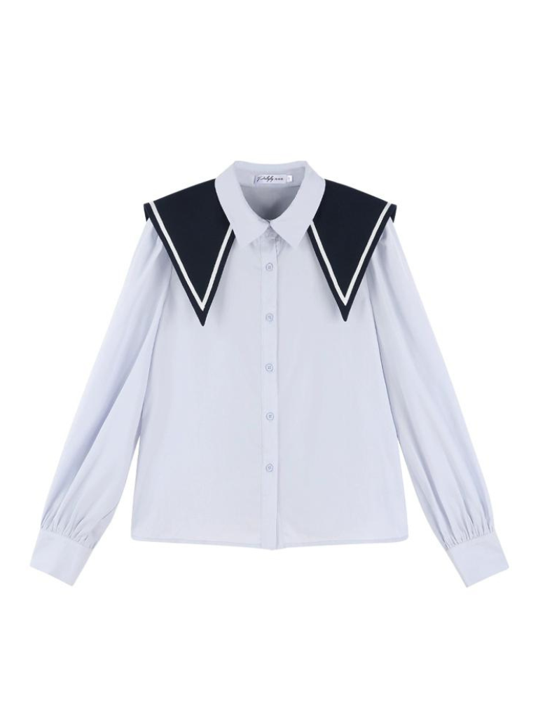 네이비 컬러 블루 셔츠 + 플리츠 스커트