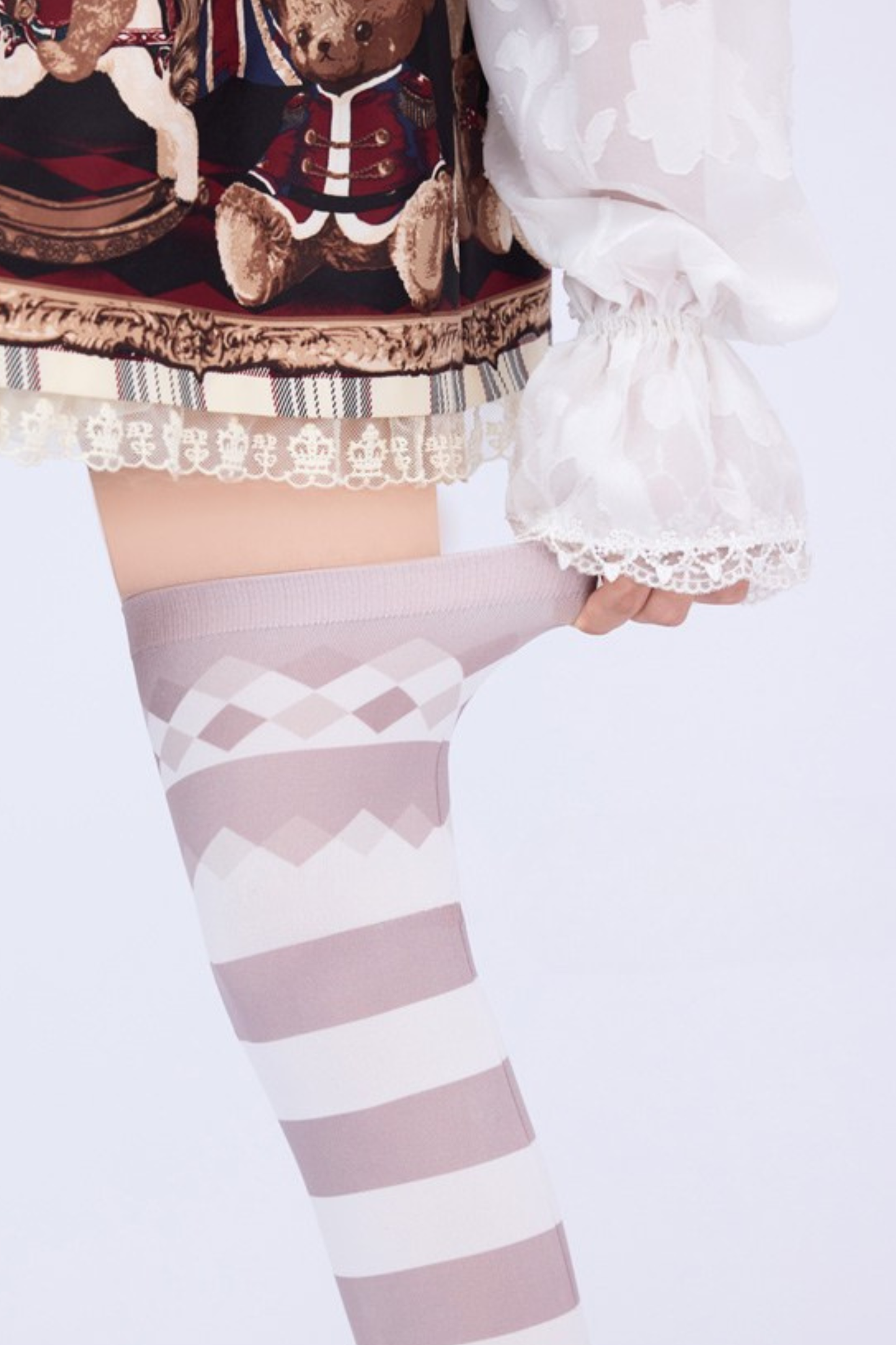 ボーダーアシメキュートロリータタイハイソックス