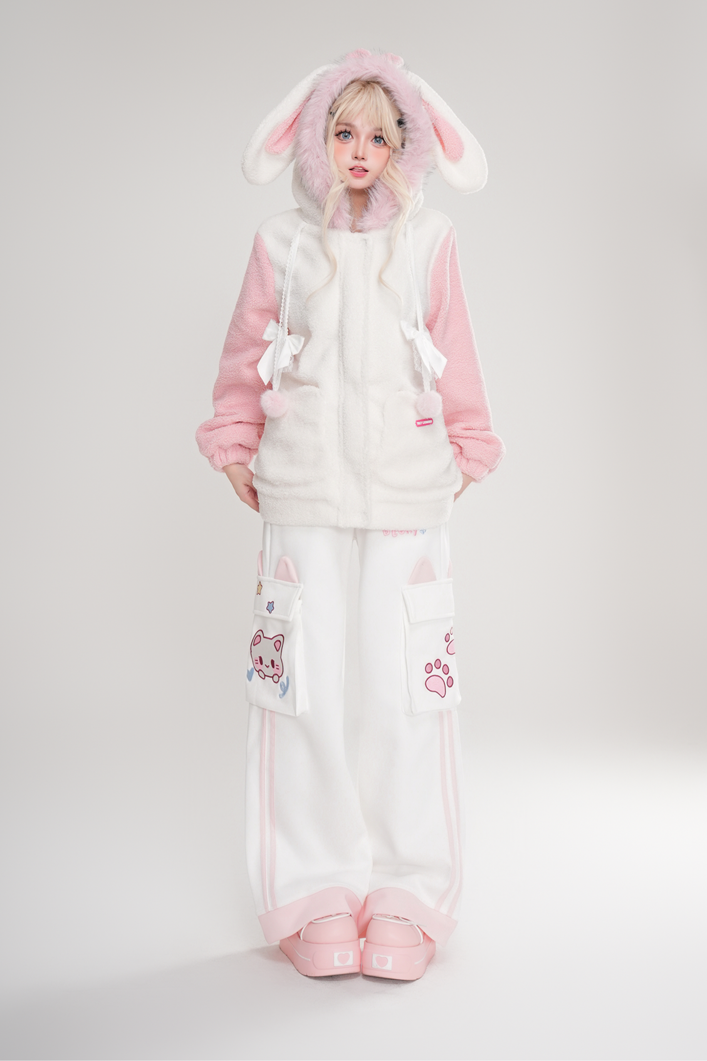 Plush Bunny Ear Hooded Coat
