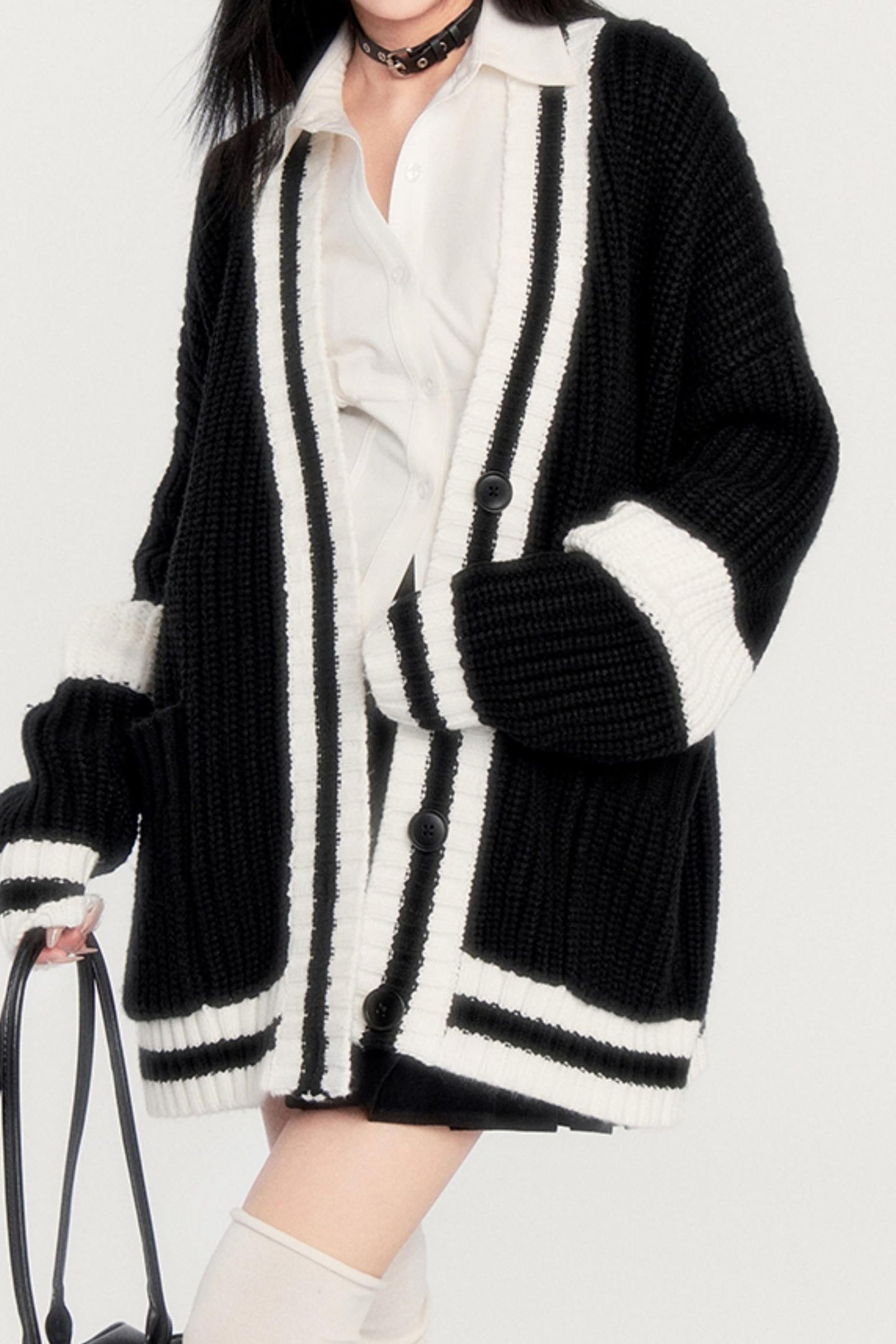 Cardigan Épais à col en V rétro
