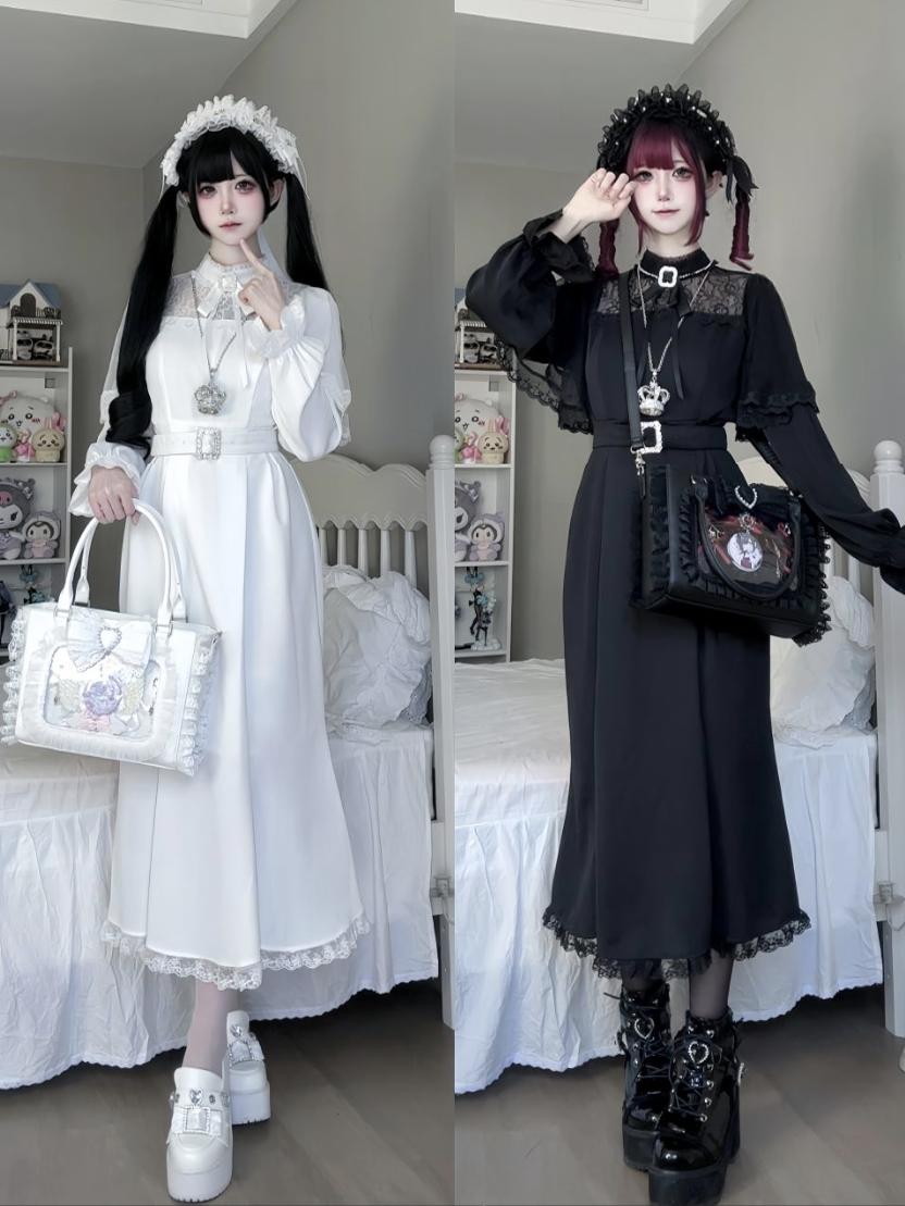 Clear Lace Elegant Bow Long Dress