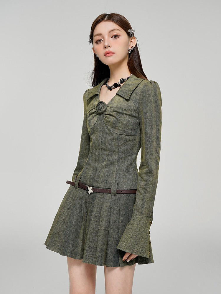 ベルリンフラワーオールドデニムワンピース