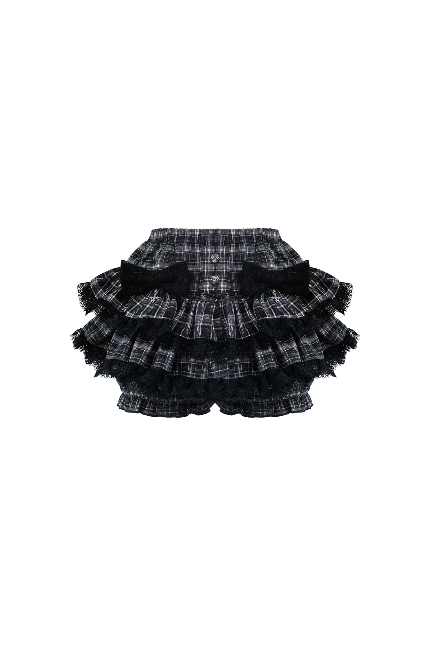 レースアップキュートトップス+チェックスカート