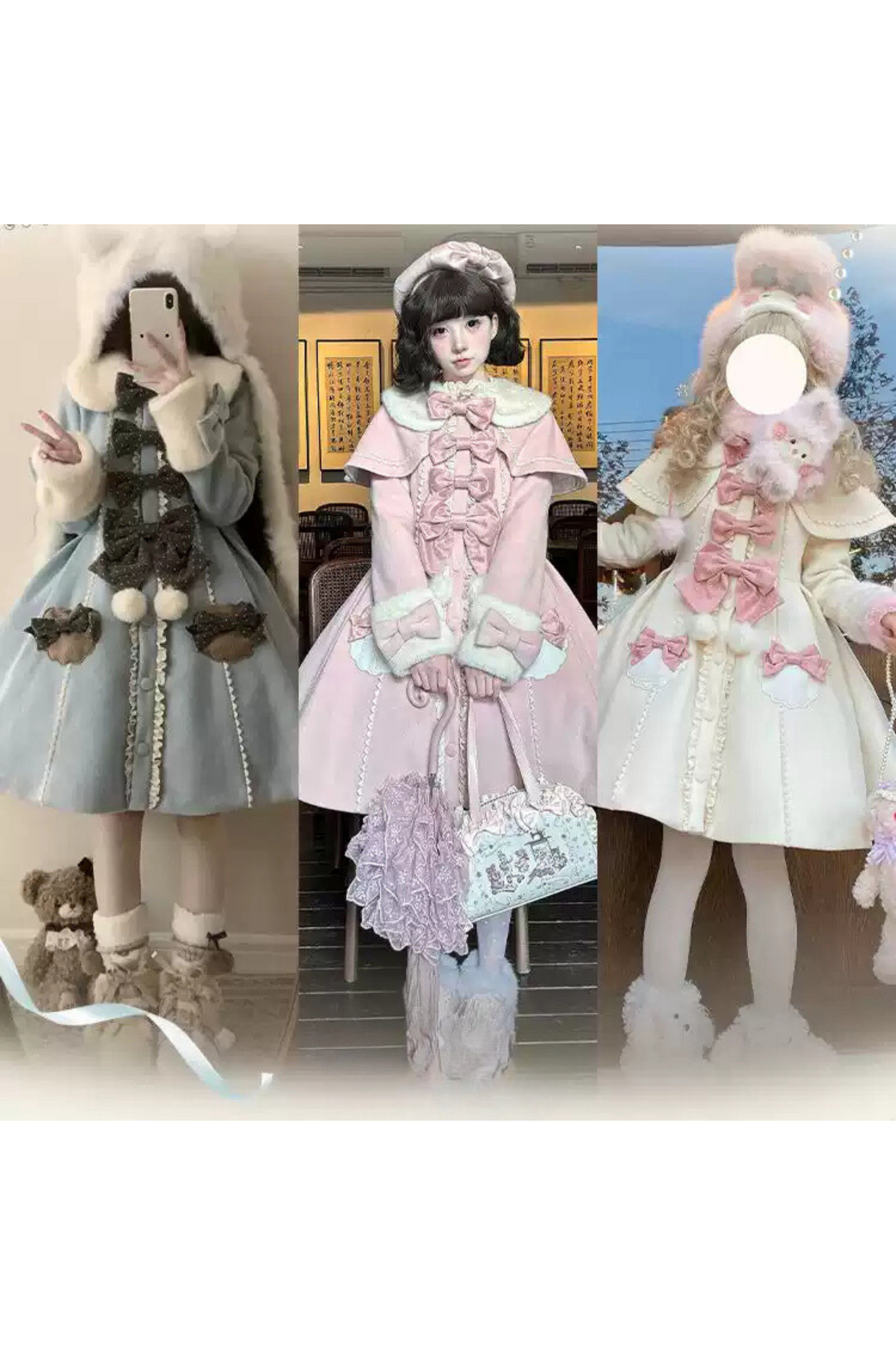 【予約商品】3Colorsファートリムケープリボンロリータスイートスタイルコート