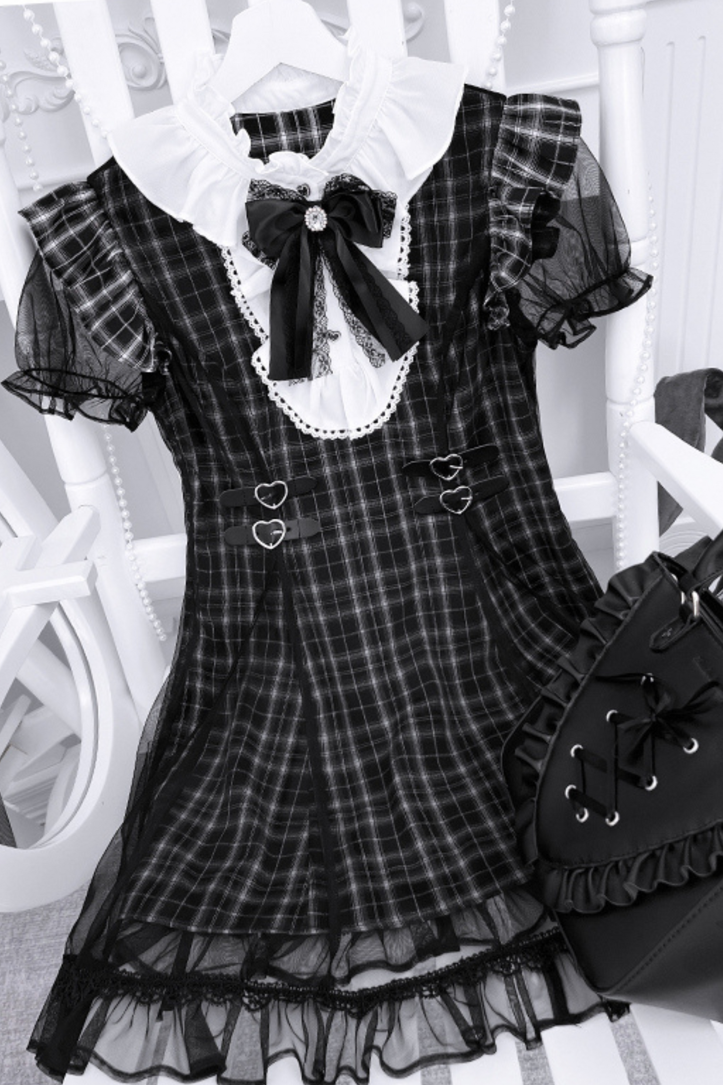 ダークサブカルチャーレースチェックドレス