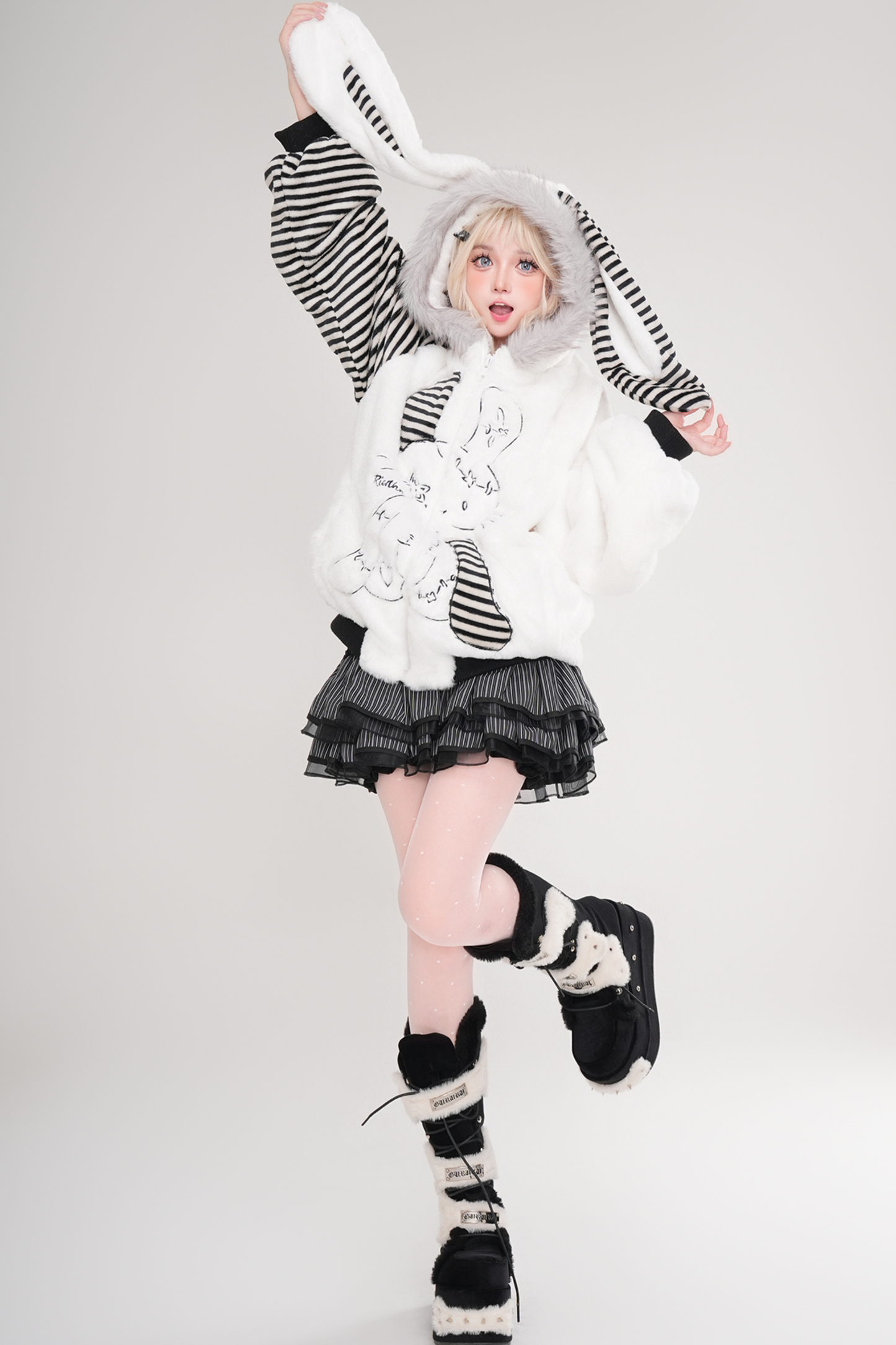 Rabbit Fur Hooded Coat