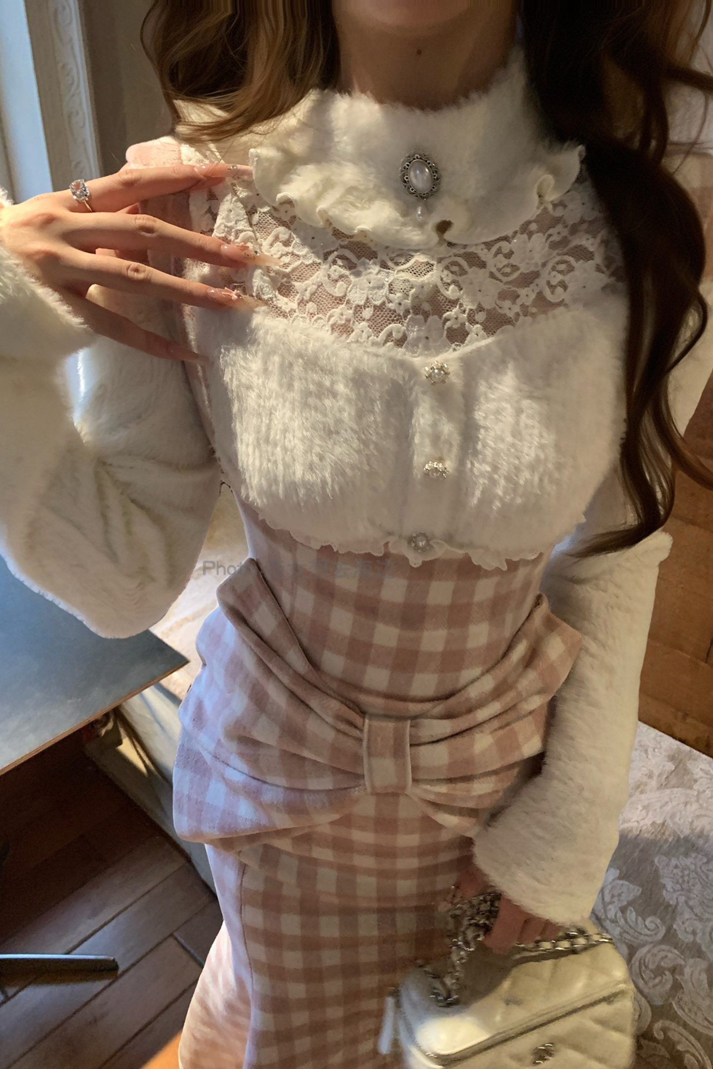 スイートピンクチェックスカート