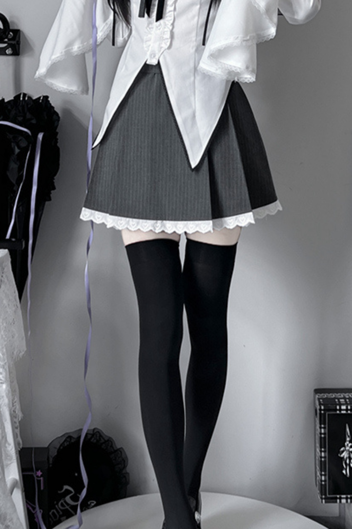 Gothic Stil Matrosenhemd + Spitzenrock
