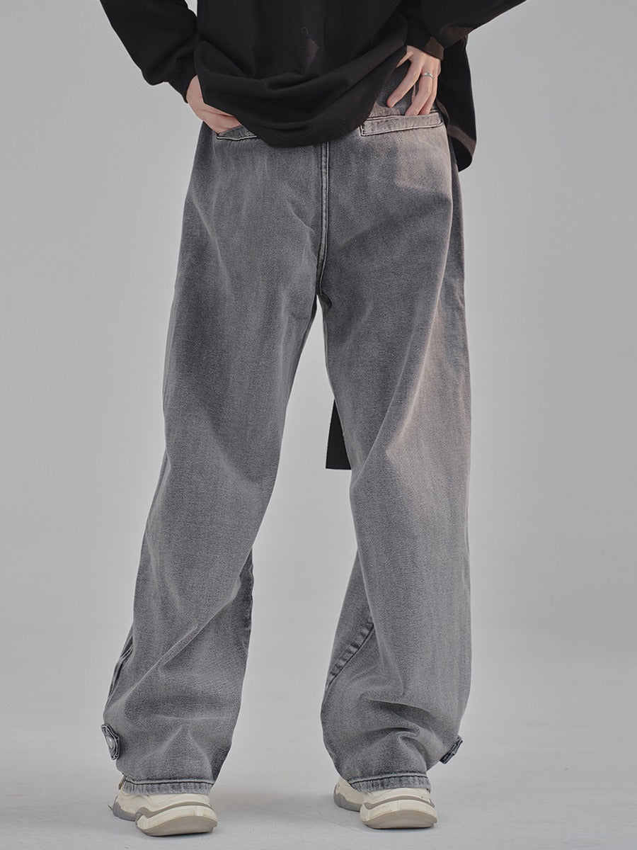 Washed One-Point Logo Damaged Pants