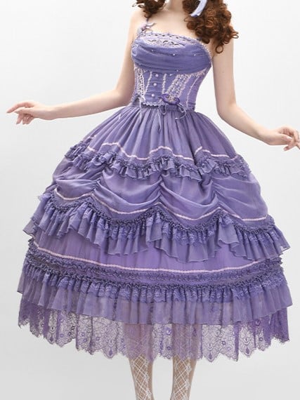 【9月13日予約締切】Purple/Dark Purple Gothic Lolita Elegant Iris Dress Top & Bustier & Skirt Set 1/2+ Full Set