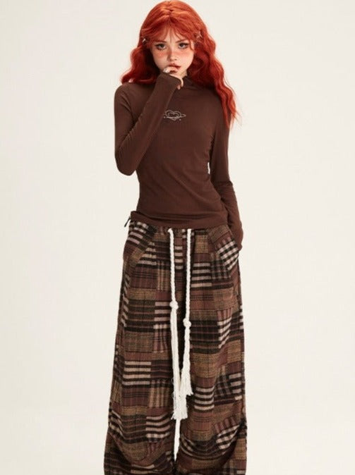 Splicing Straight Check Casual Pants