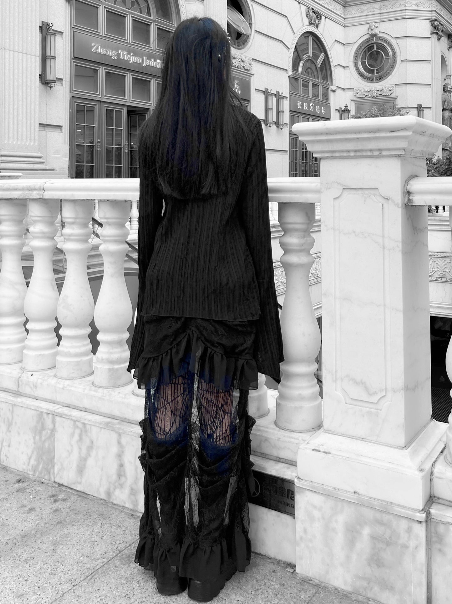 Dark Retro Black Irregular Long Sleeve Shirt