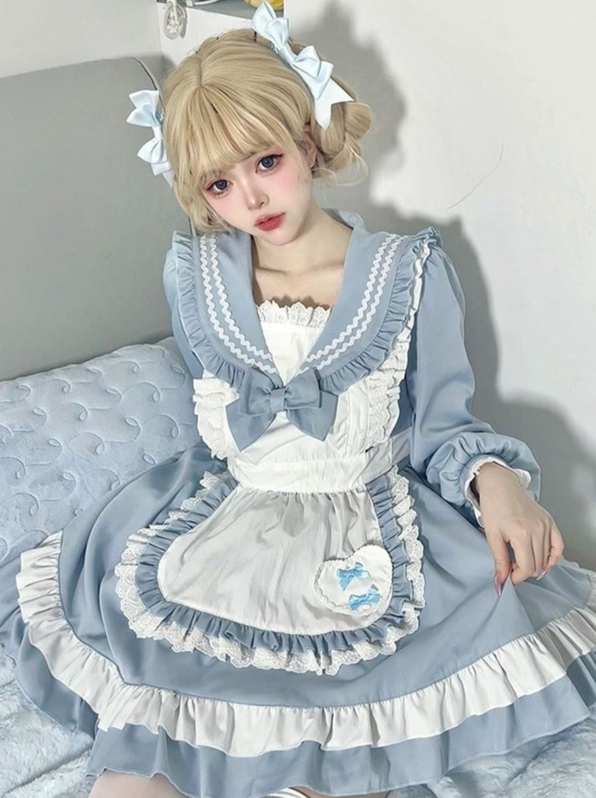 原创甜美学院风狗狗短款水手女仆洛丽塔连衣裙 洛丽塔围裙连衣裙