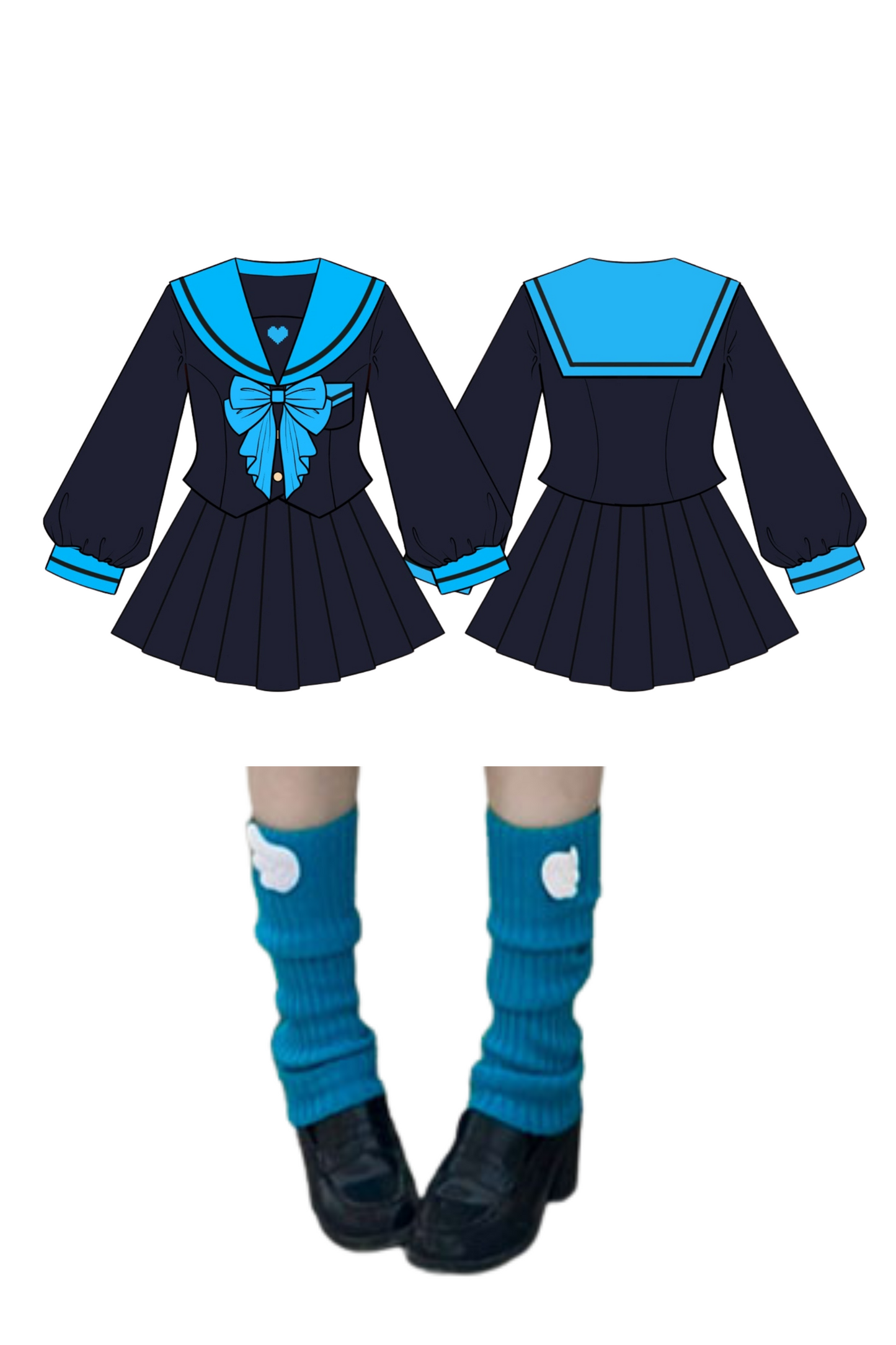 アニメーションヒロインセーラートップス+プリーツスカート+レッグカバー