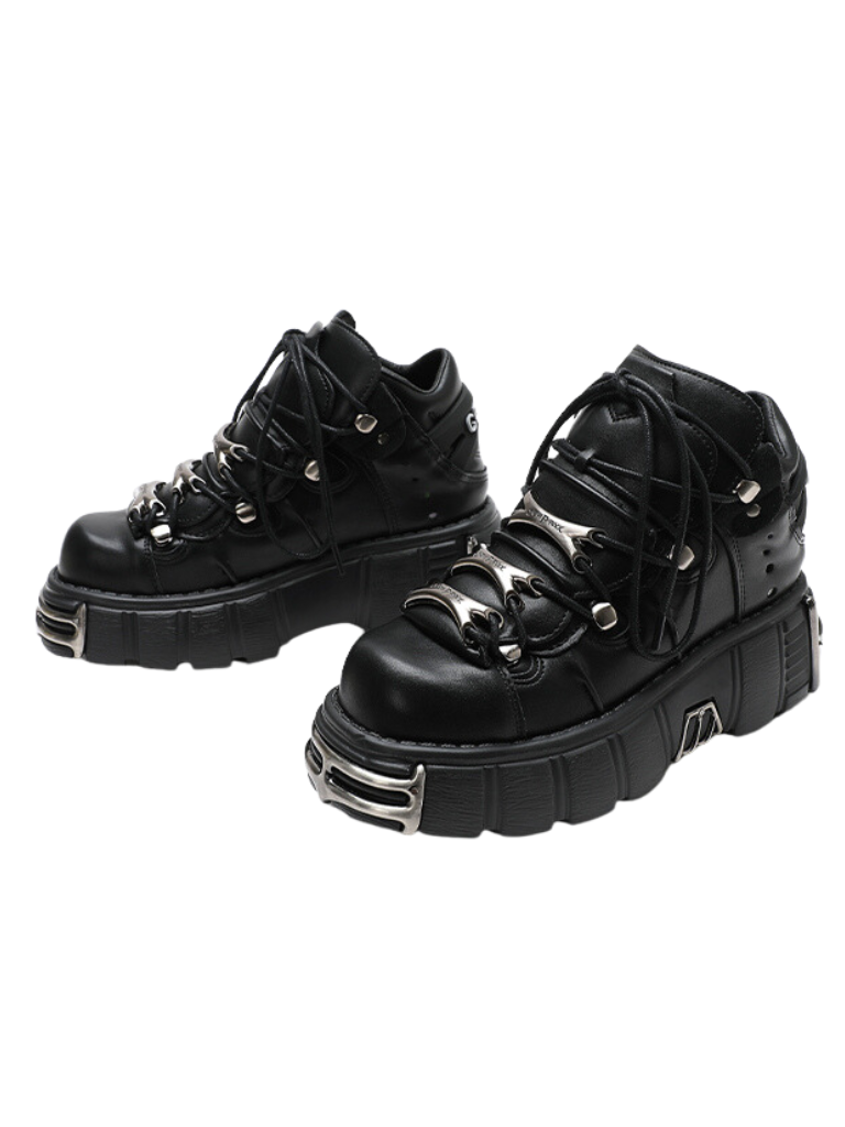 Dark Punk Retro Leather Metal Power Salls Neaker Shoes