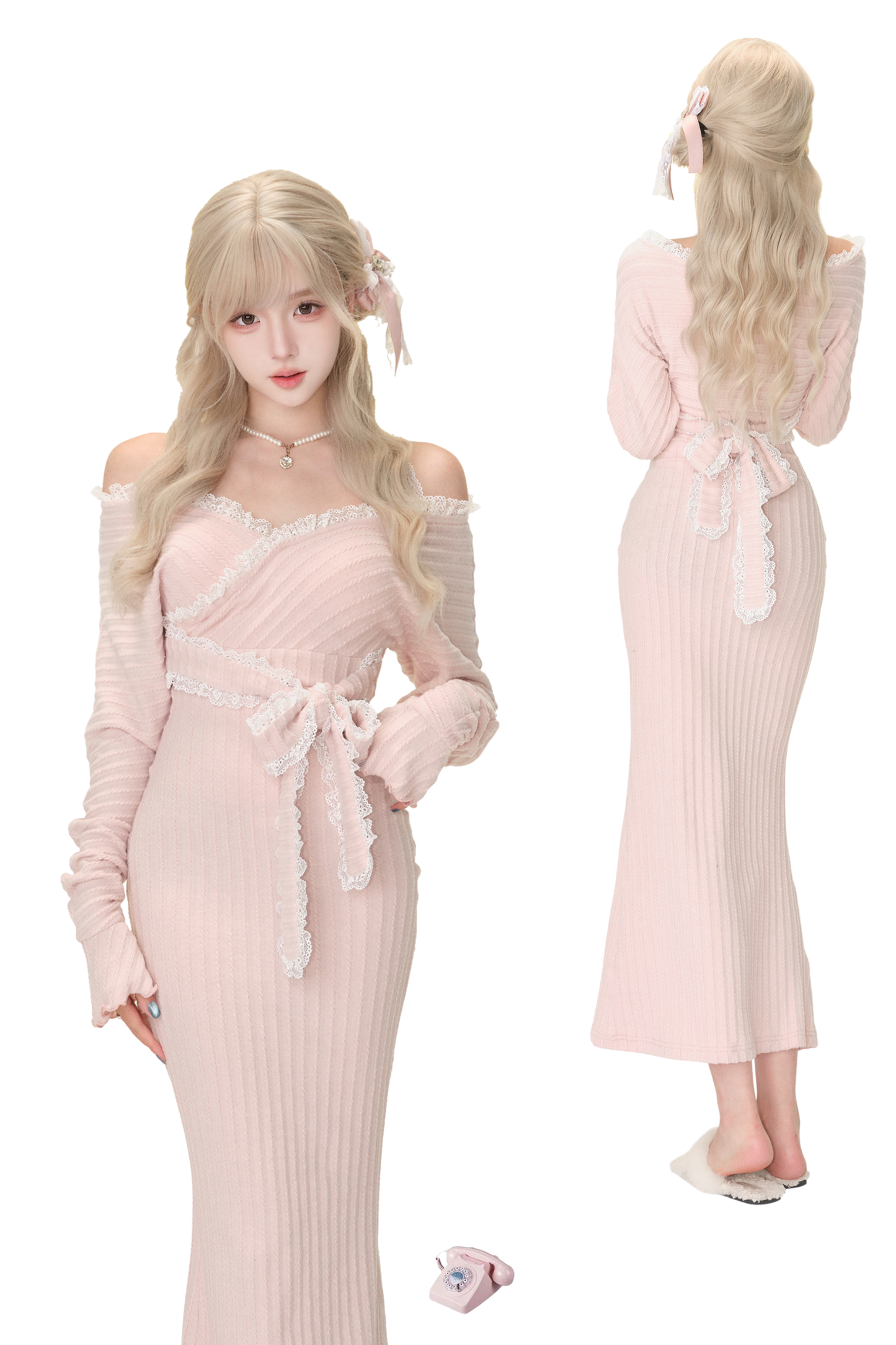 ミストピーチニットロングドレス