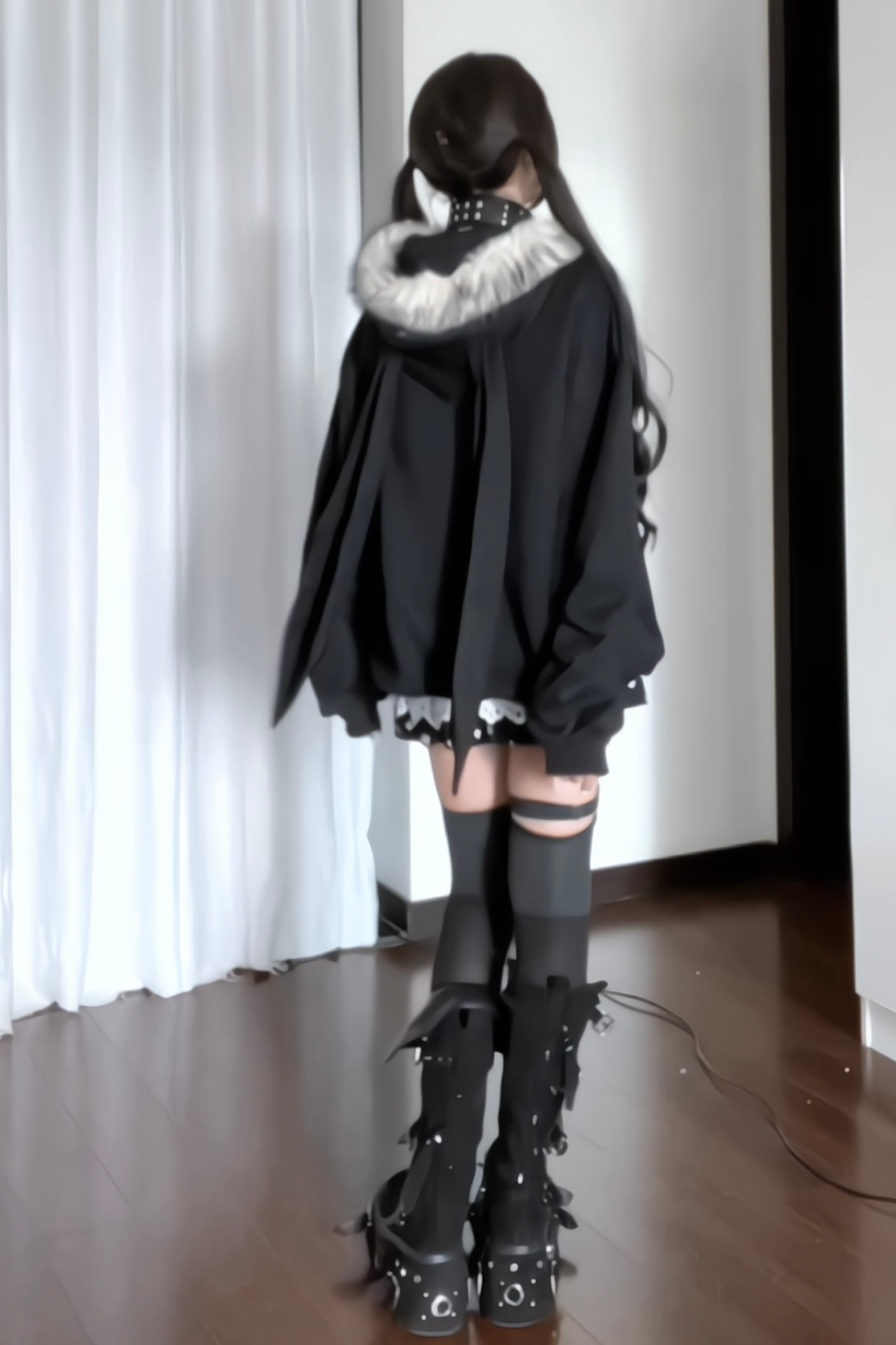Rabbit Ear Fur Hooded Loose Hoodie