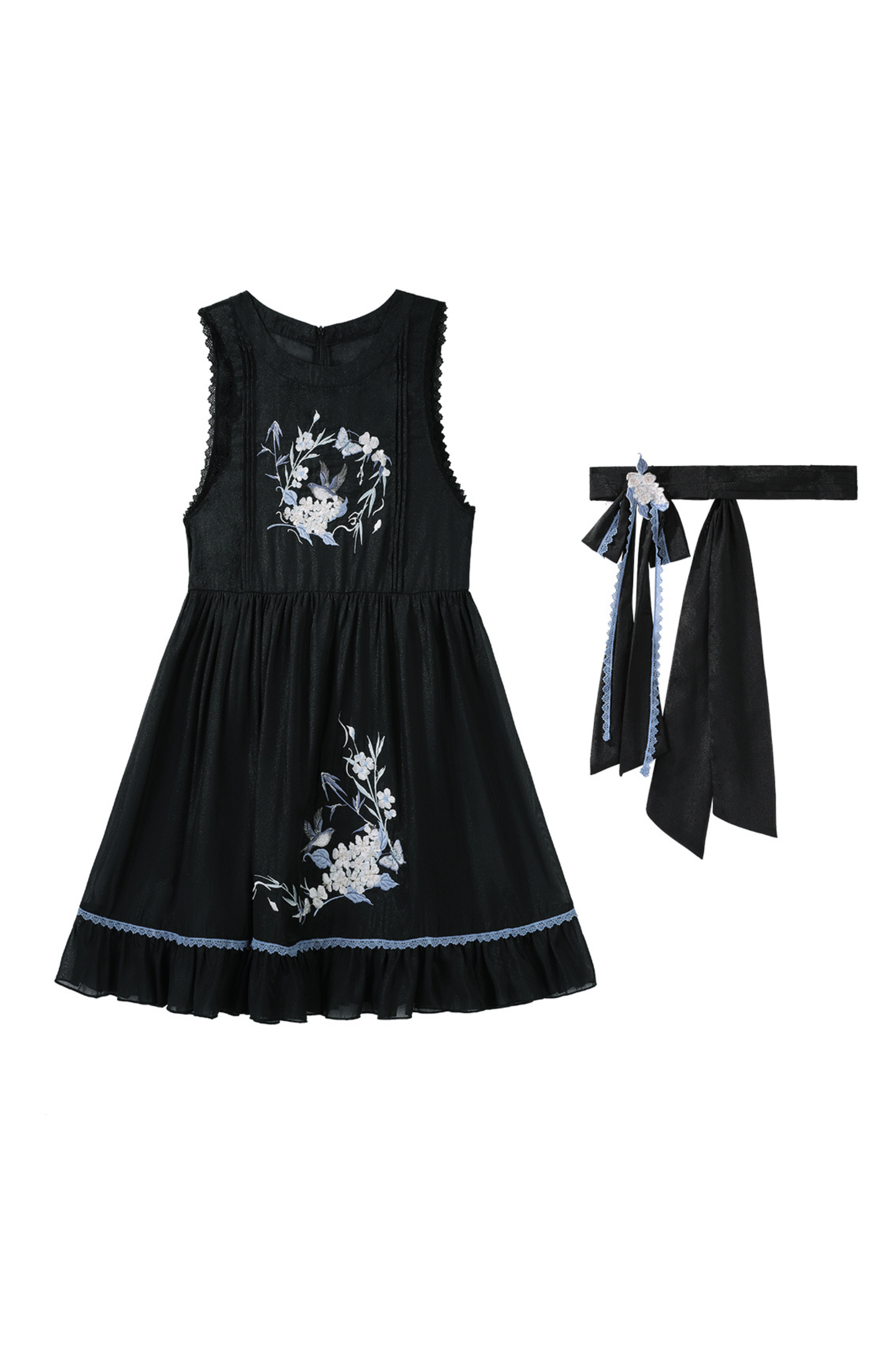 チャイナプラムブロッサムドレス+エプロンスカート