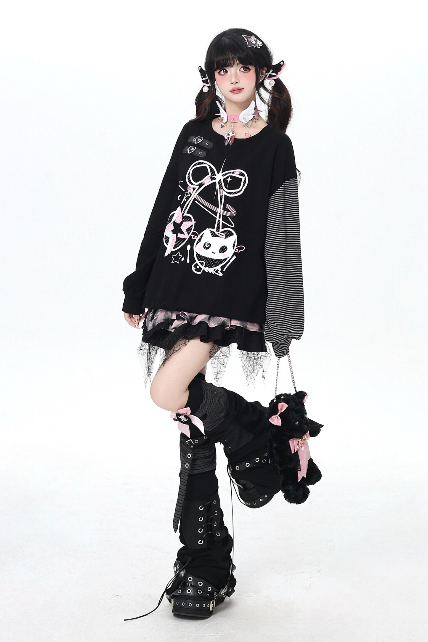 Cat Cherry Striped Top