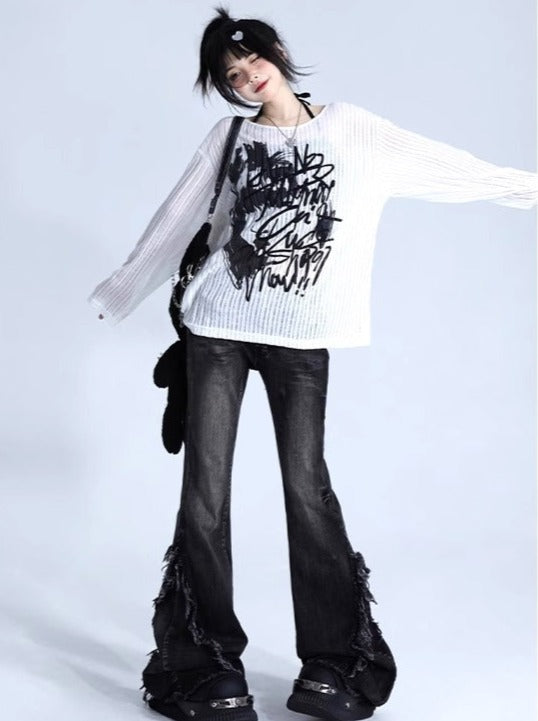 White Round Neck Lock Logo Top