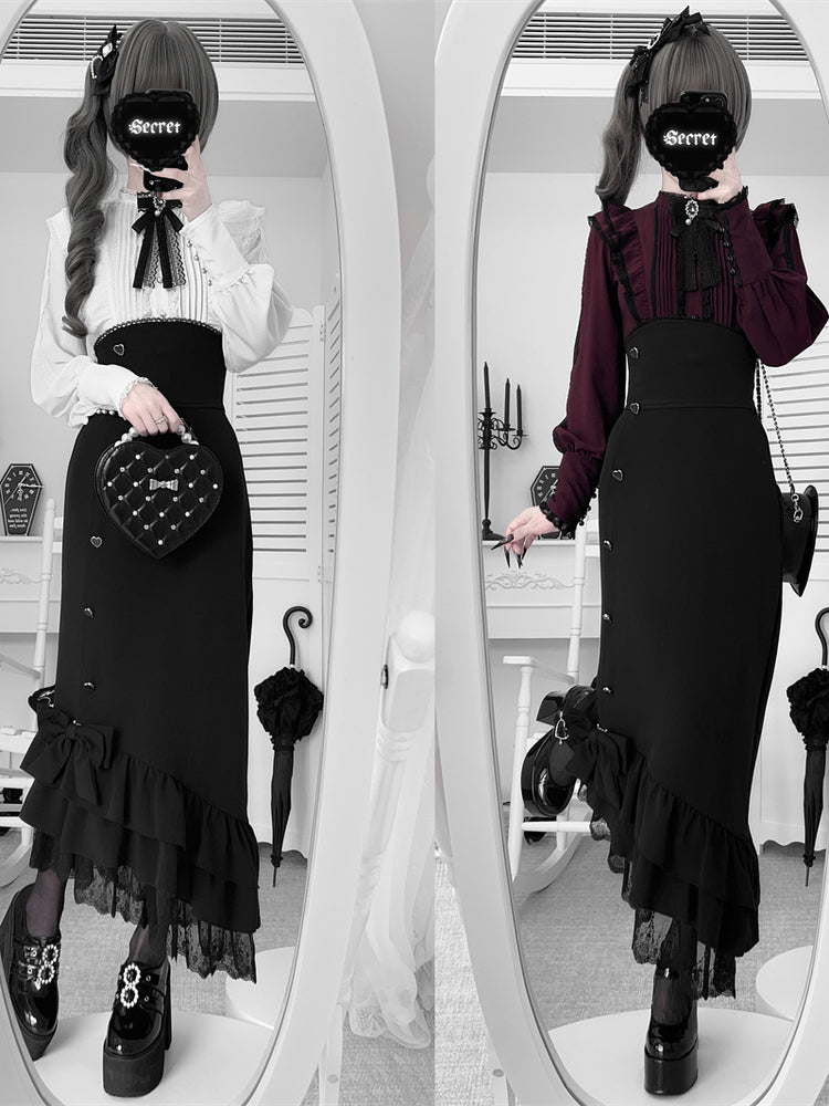 【数量限定】Heartbeat Love Songクリアエレガントリボンシャツ+フィッシュテールスカートセット