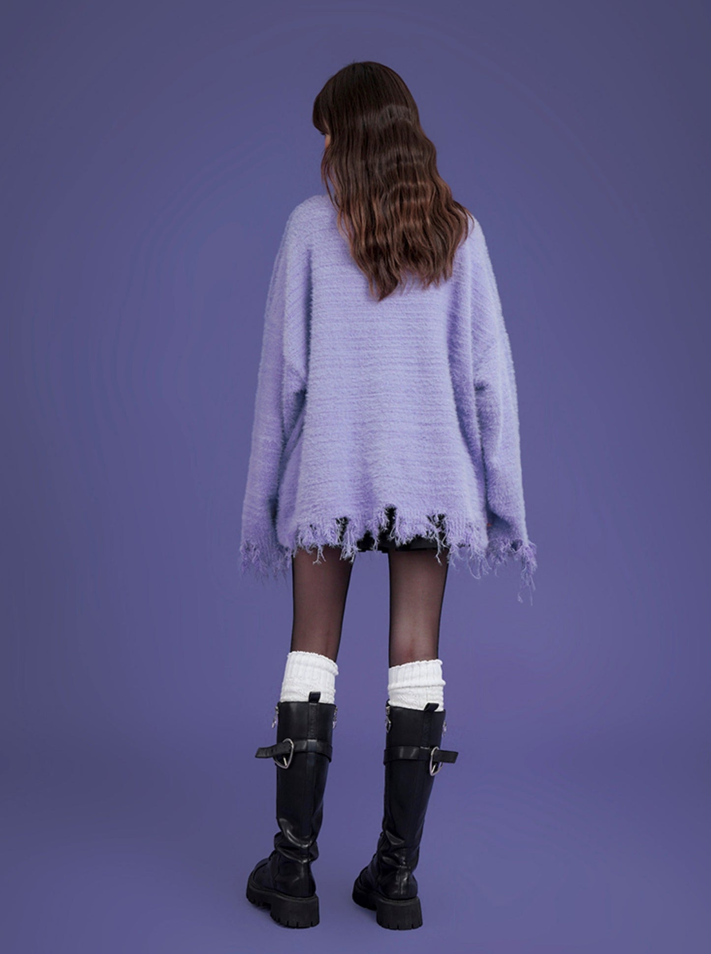 Girl Fighting Spirit Taro Purple Imitation Mink Tassel Letter Knit