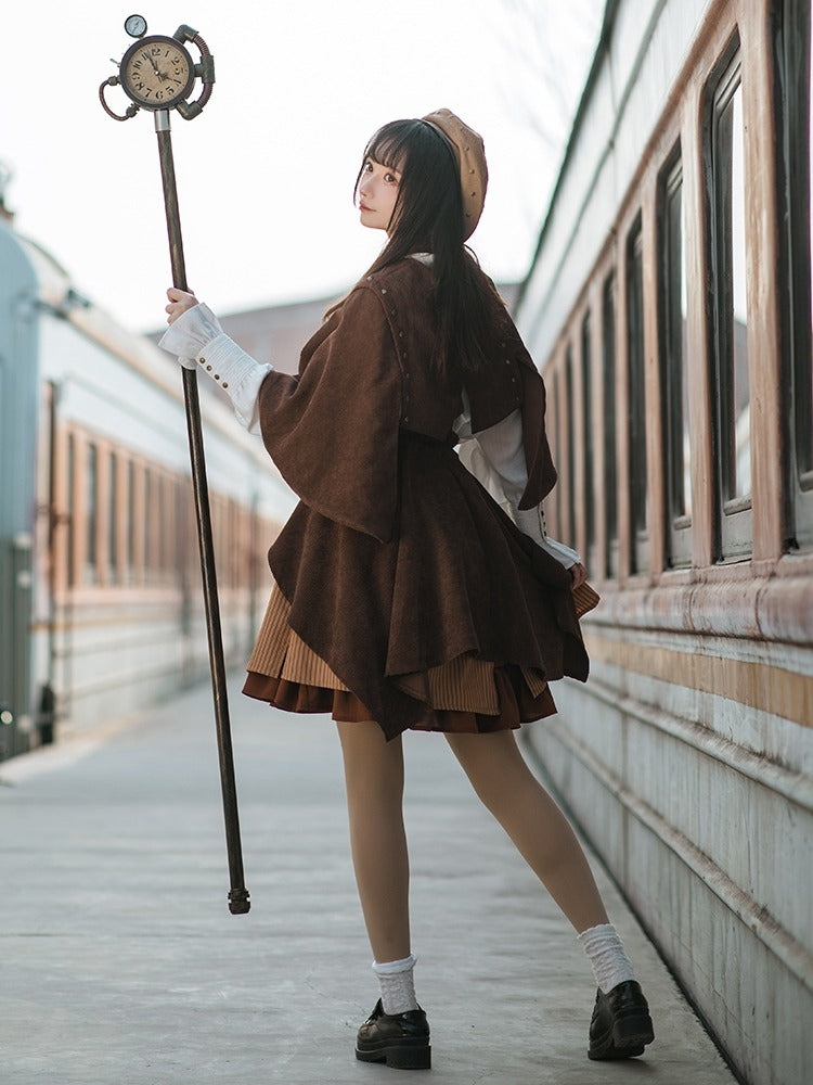 スチームパンクアーティファクトコーヒーブラウンコーデュロイサススカート