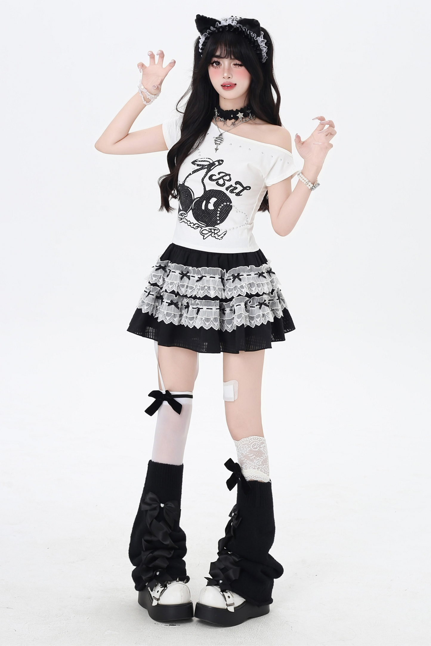 レース地雷デザインケーキスカート