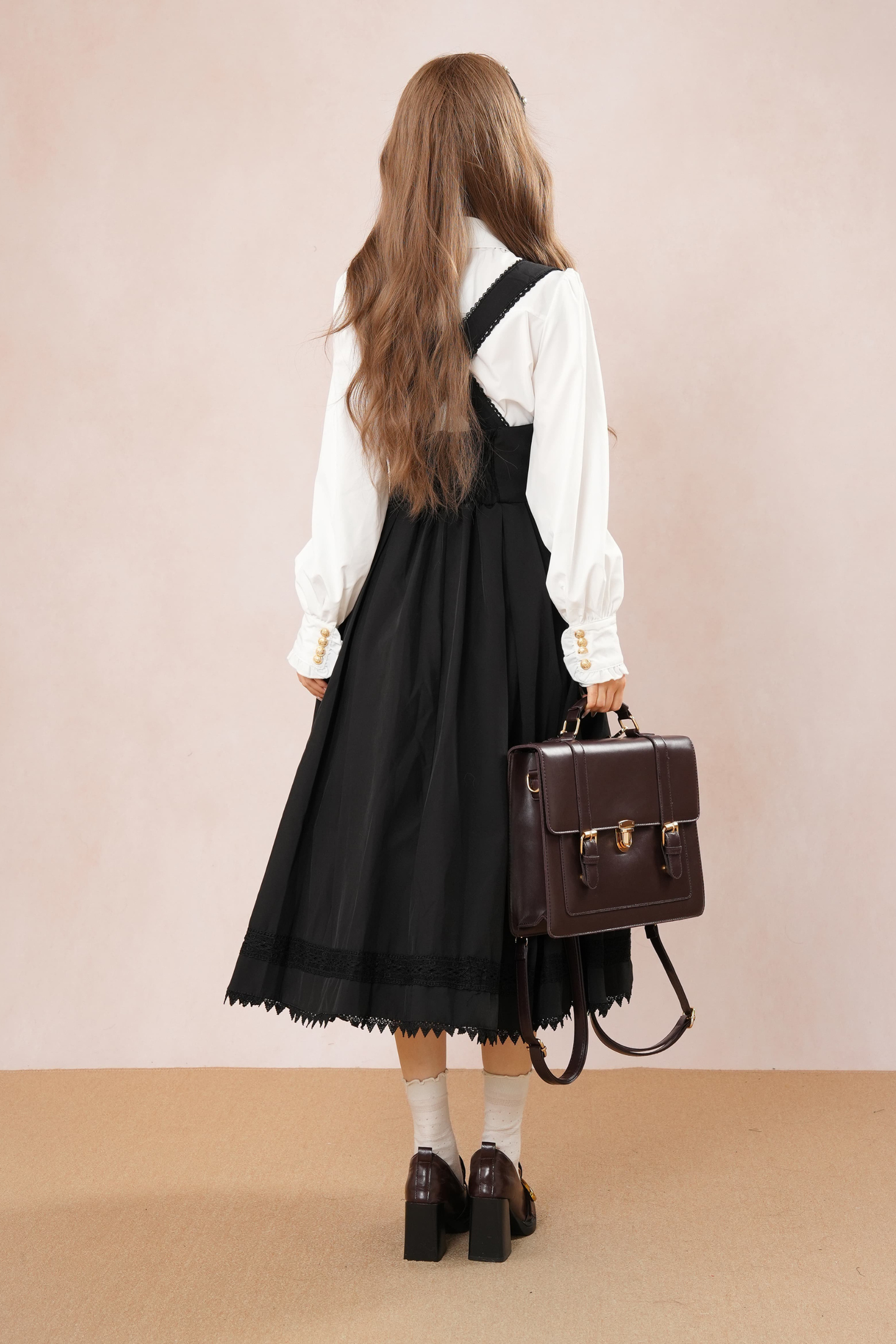 フレンチフレアサスペンダースカート+シャツ