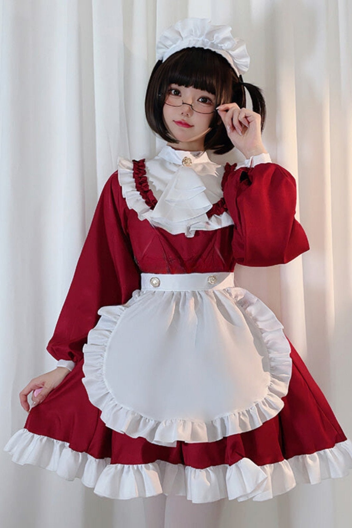 red maid dress Wreesh Womens Maid Outfit Cute Bow Lolita Gothic Dress Luxury Flare Sleeve Ruffle Dresses Elegant Vintage Evening Dress Princess Ball Gowns Red,