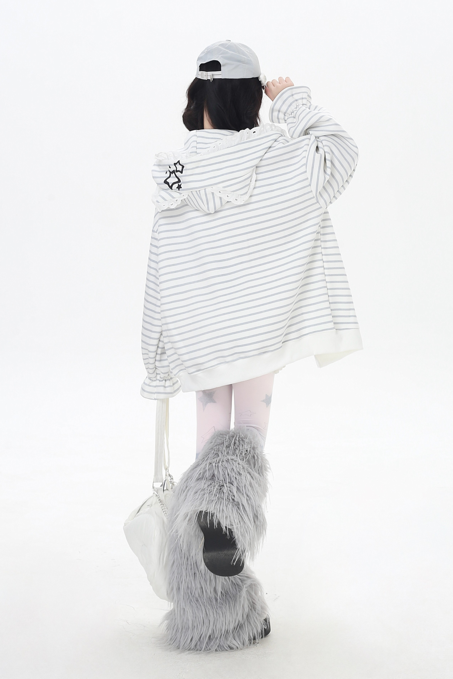 ボーダールーズキャットデザインフードパーカー