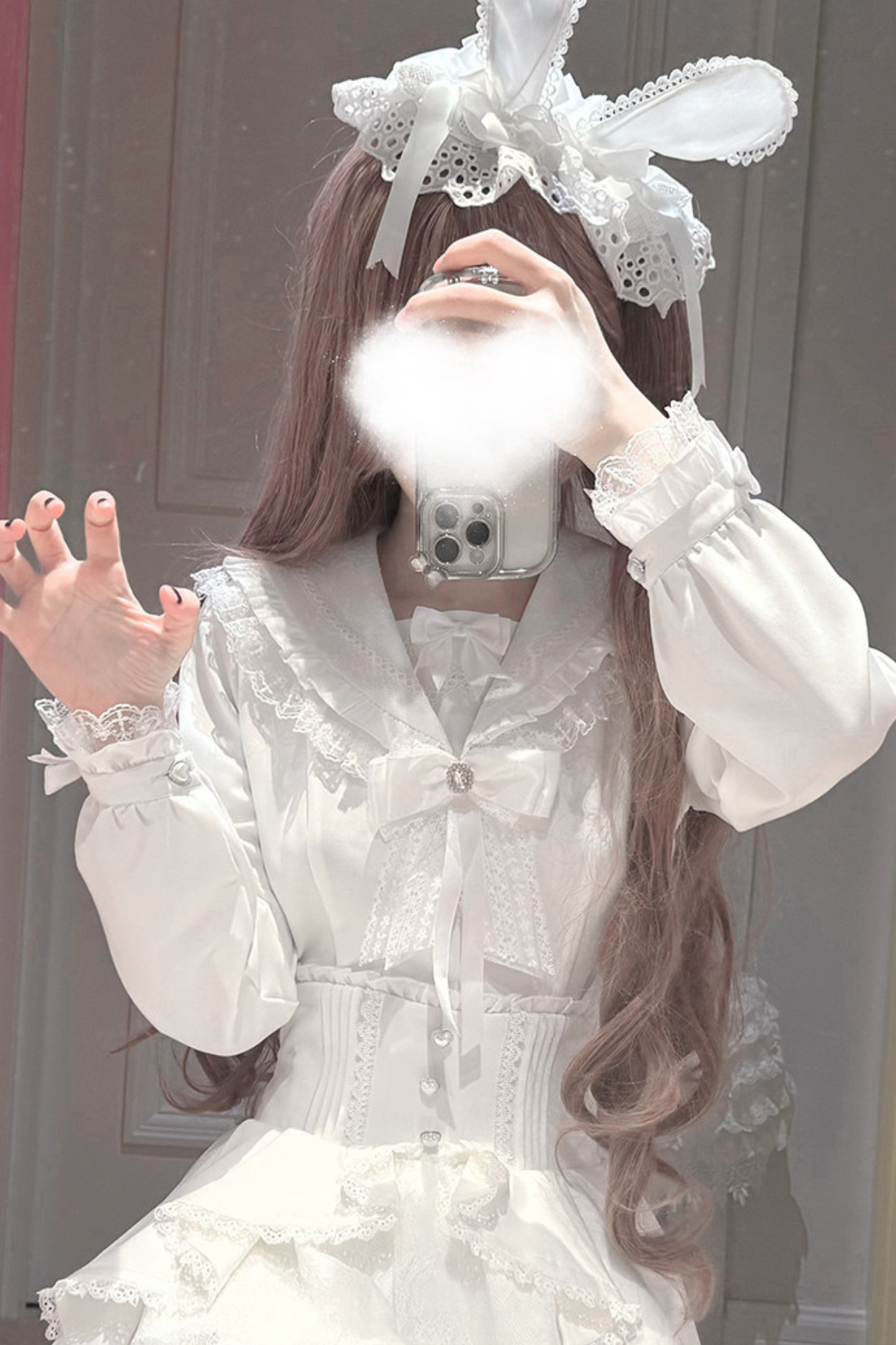 Schneekatze Kapuzen Cape Mantel + Hemd + Rock