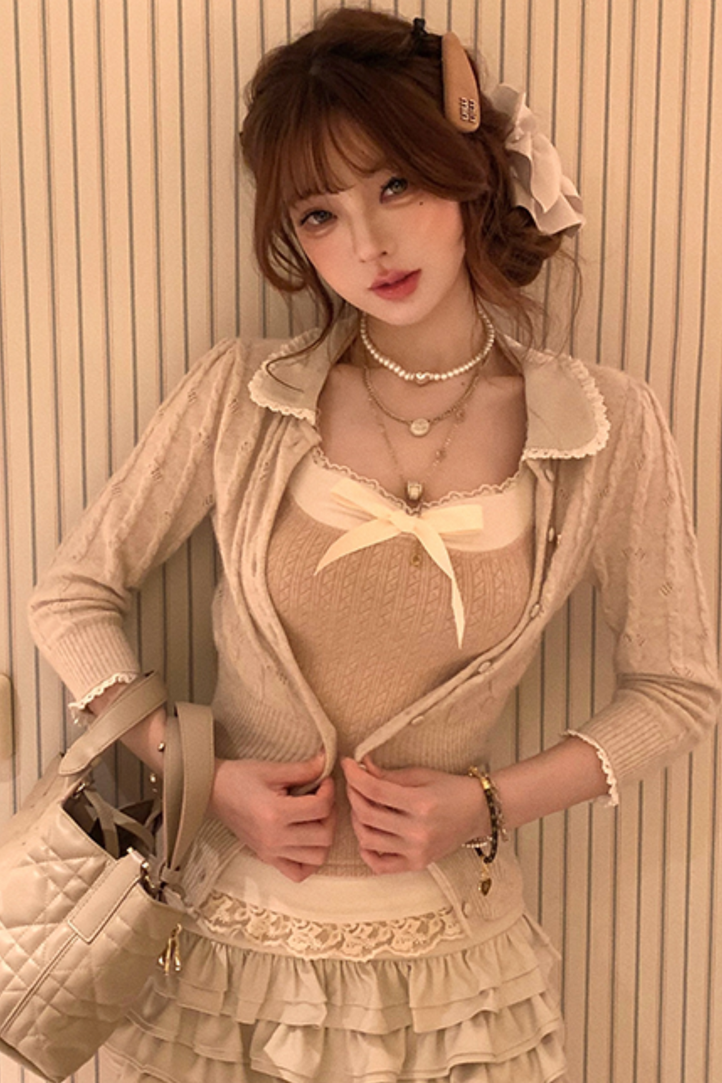 Love Belle Texture Faux Two Piece Lace Top