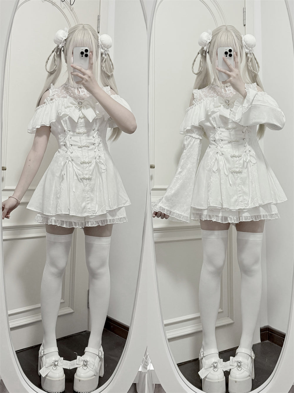 【数量限定】地雷チャイナホワイト・ブラックドレスセットアップ