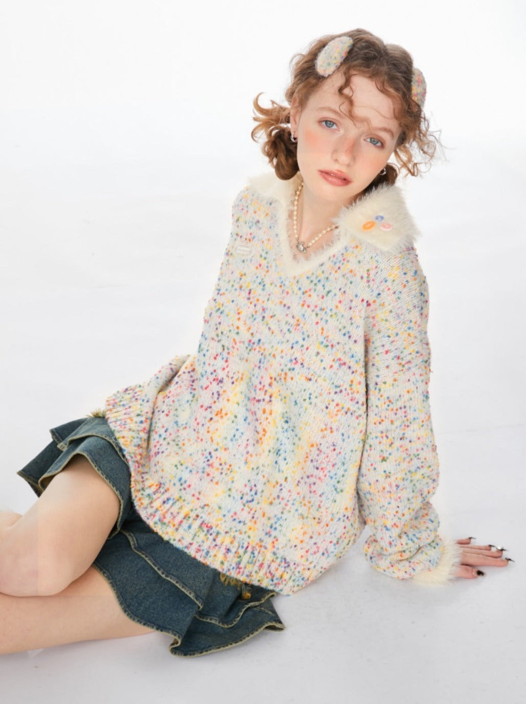 美式复古彩色马球 V 领毛衣