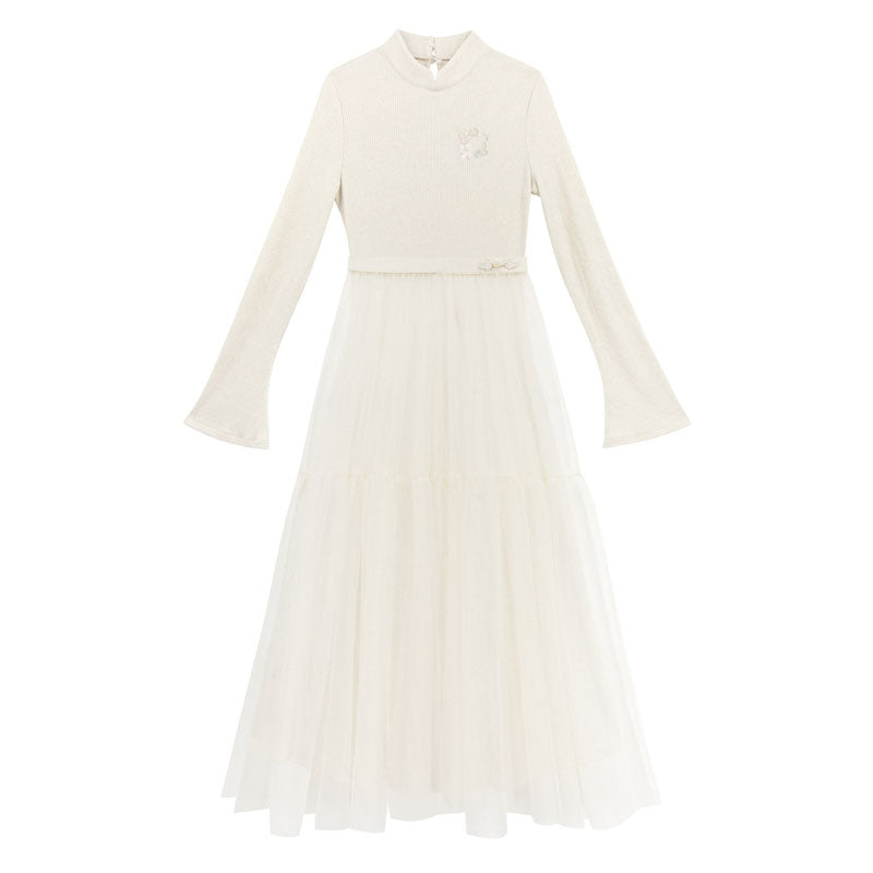 Versatile Stand Up Collar Knit Dress Set Up