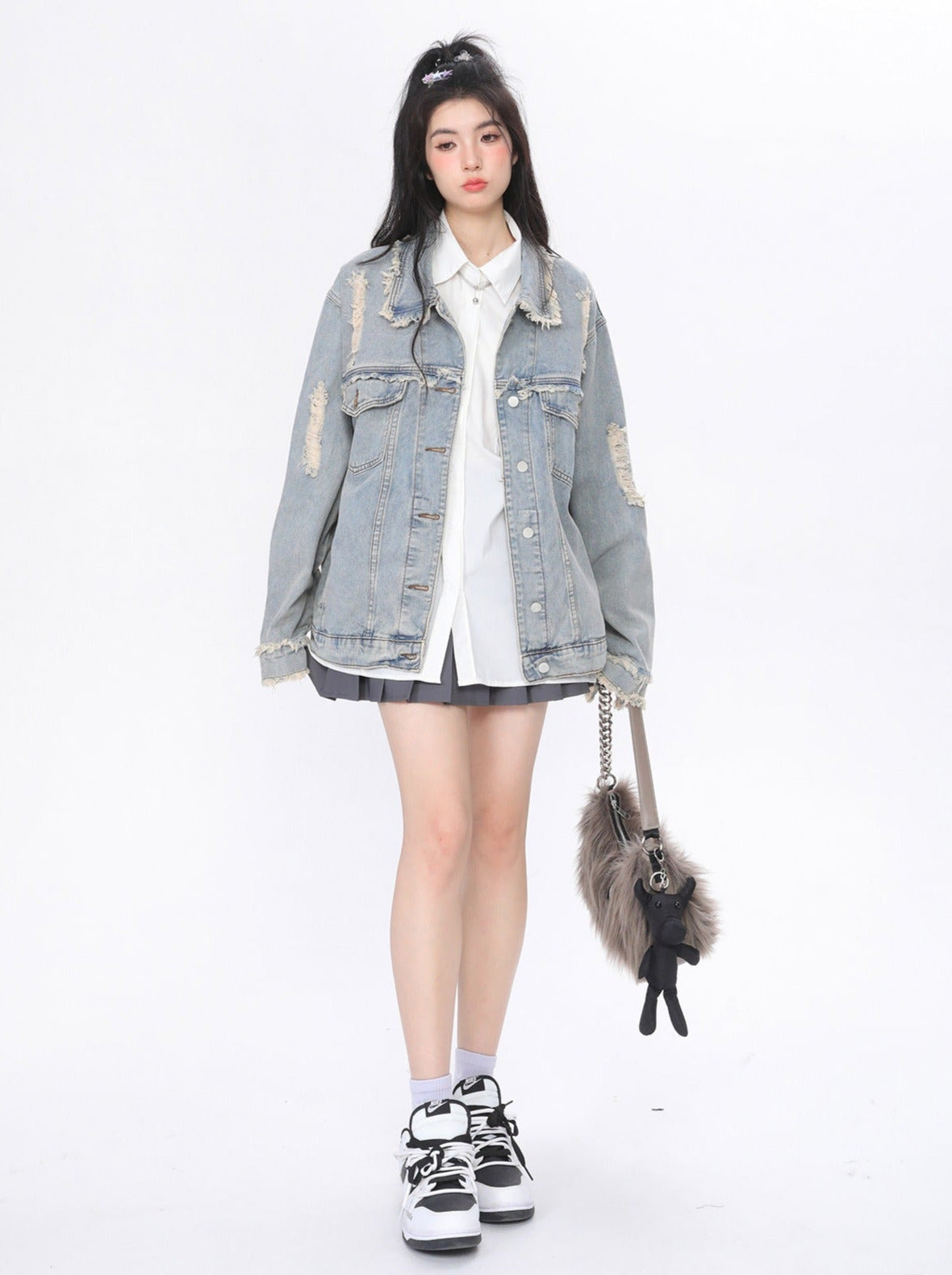 Raw-edge denim loose jacket
