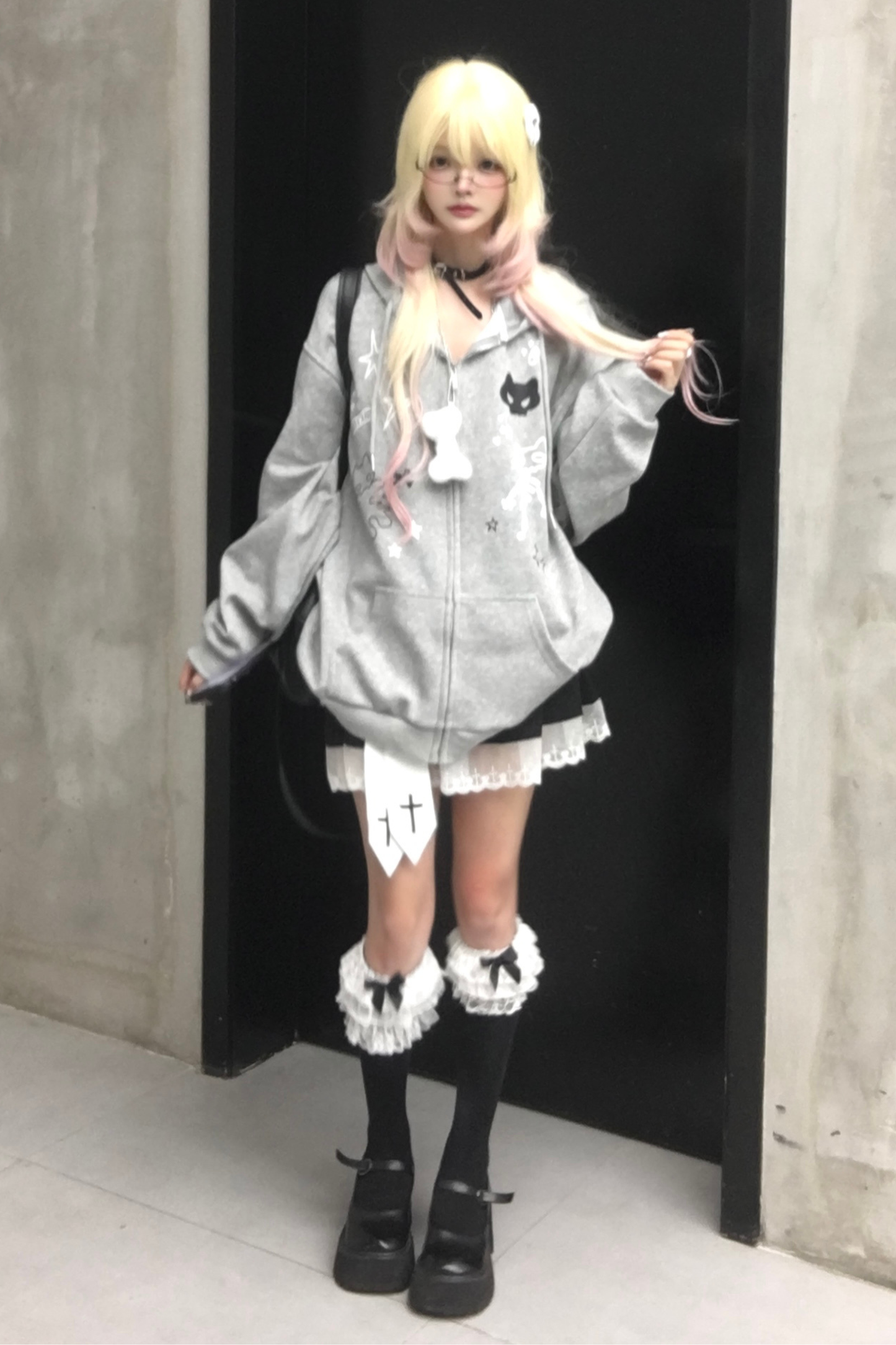 Cat Ear Illustration Design Hooded Hoodie