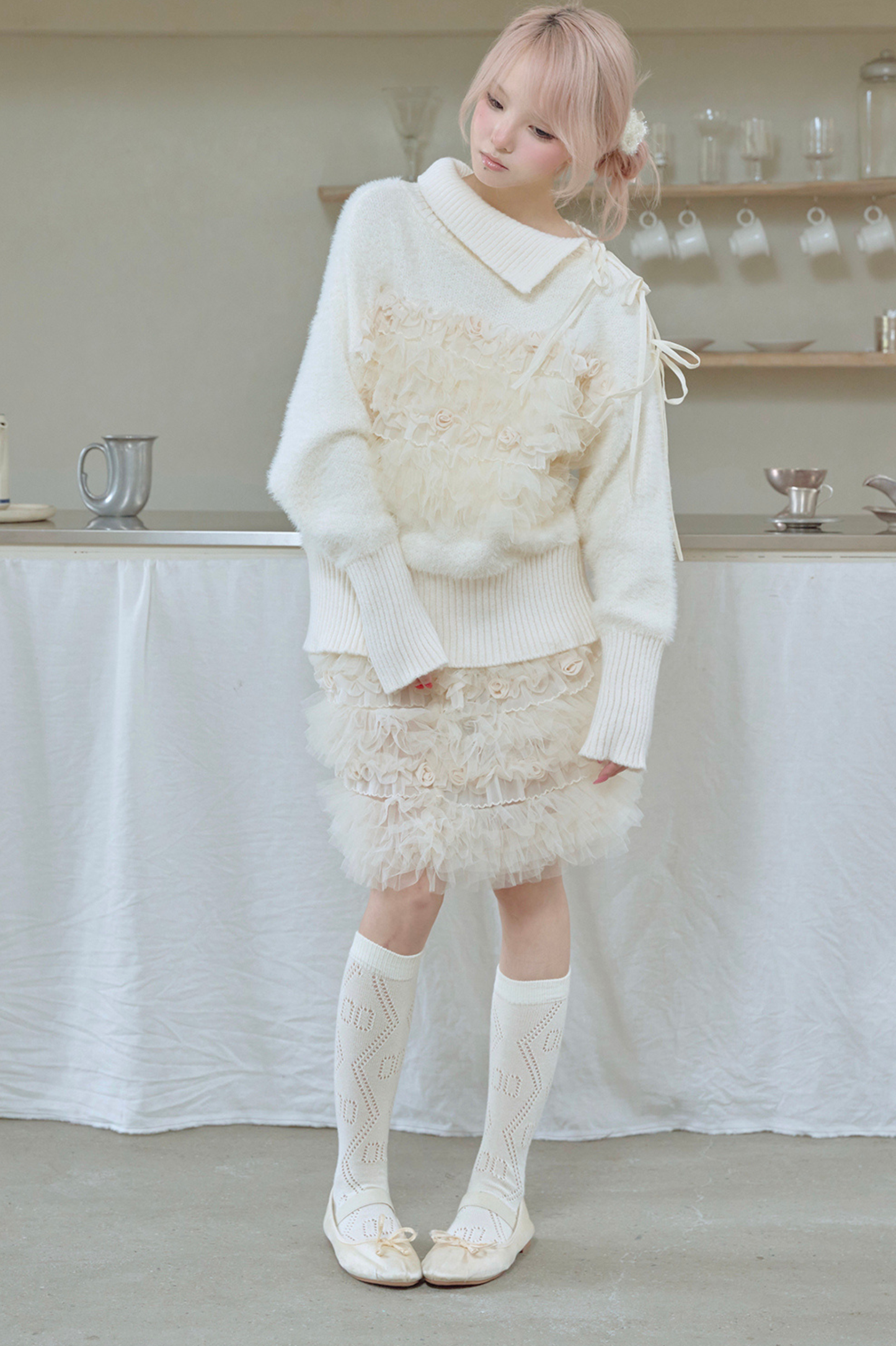 ローズメッシュレイヤードスカート