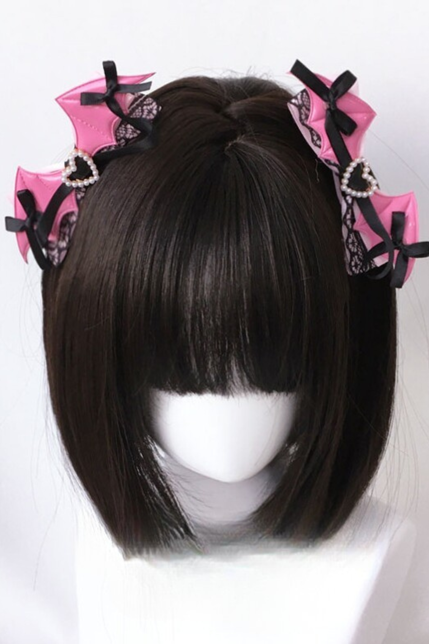 黑色粉色蕾丝蝴蝶结发夹