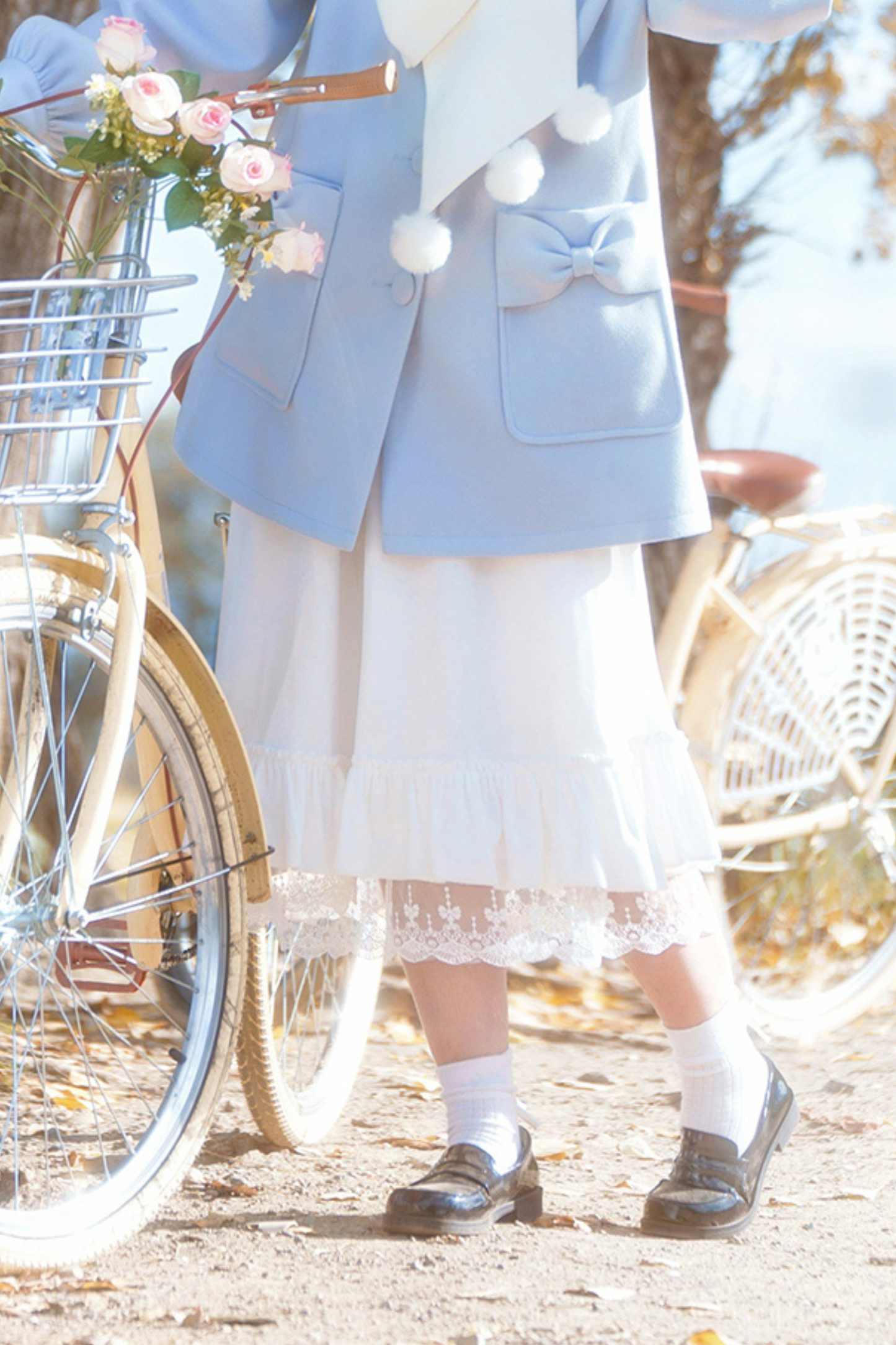 ガールズハートシングルブレストルーズウールコート+スカート